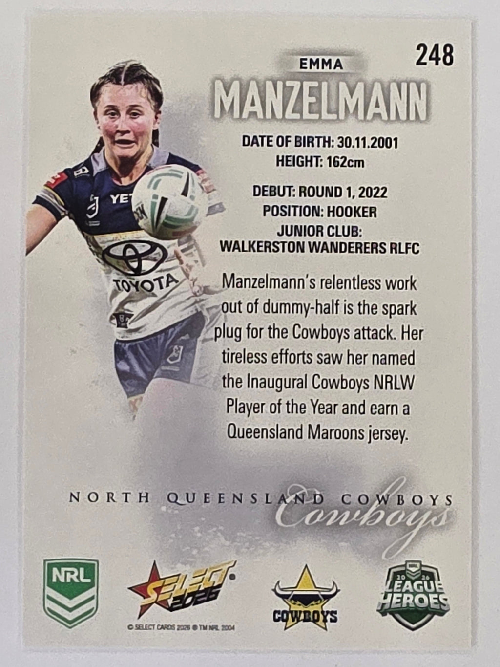 NRL 2026 League Heroes | Base | #248 | Emma Manzelmann | NRLW North Queensland Cowboys