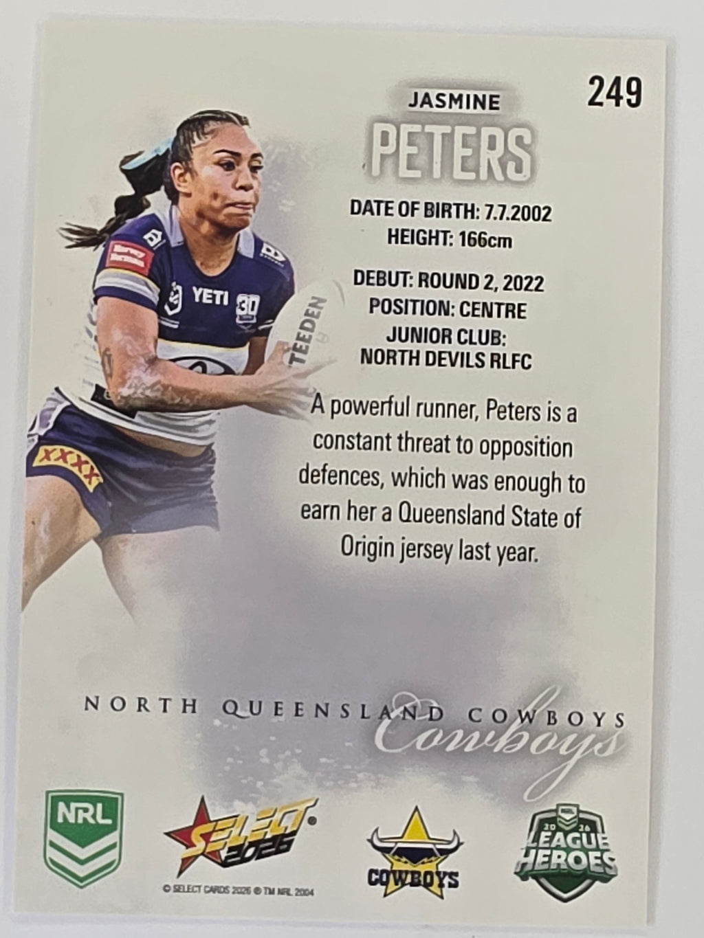 NRL 2026 League Heroes | Base | #249 | Jasmine Peters | NRLW North Queensland Cowboys