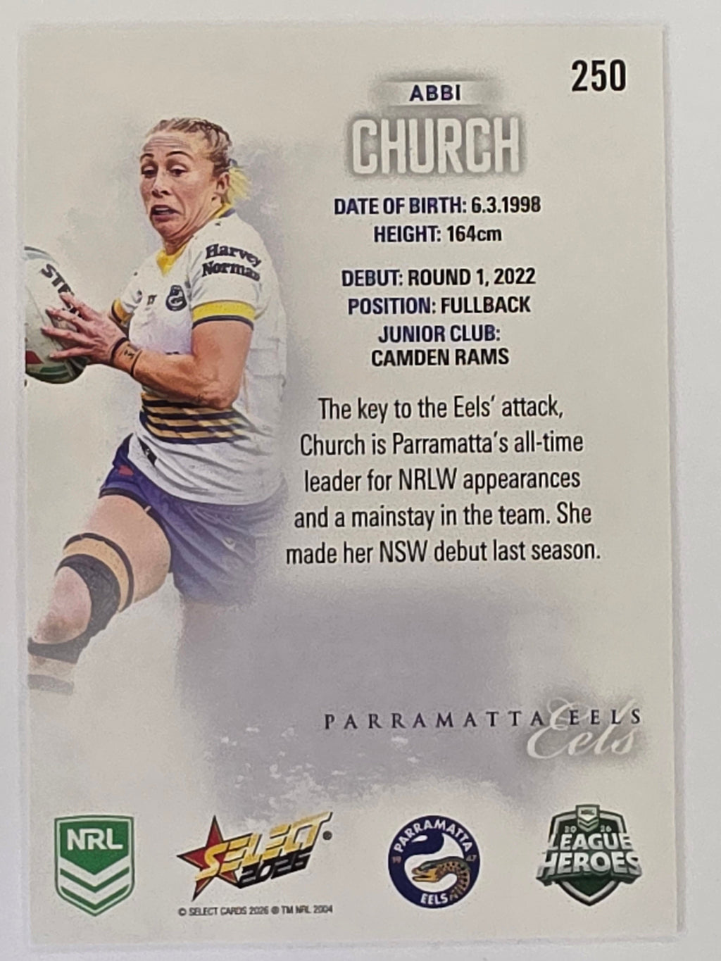 NRL 2026 League Heroes | Base | #250 | Abbi Church | NRLW Parramatta Eels
