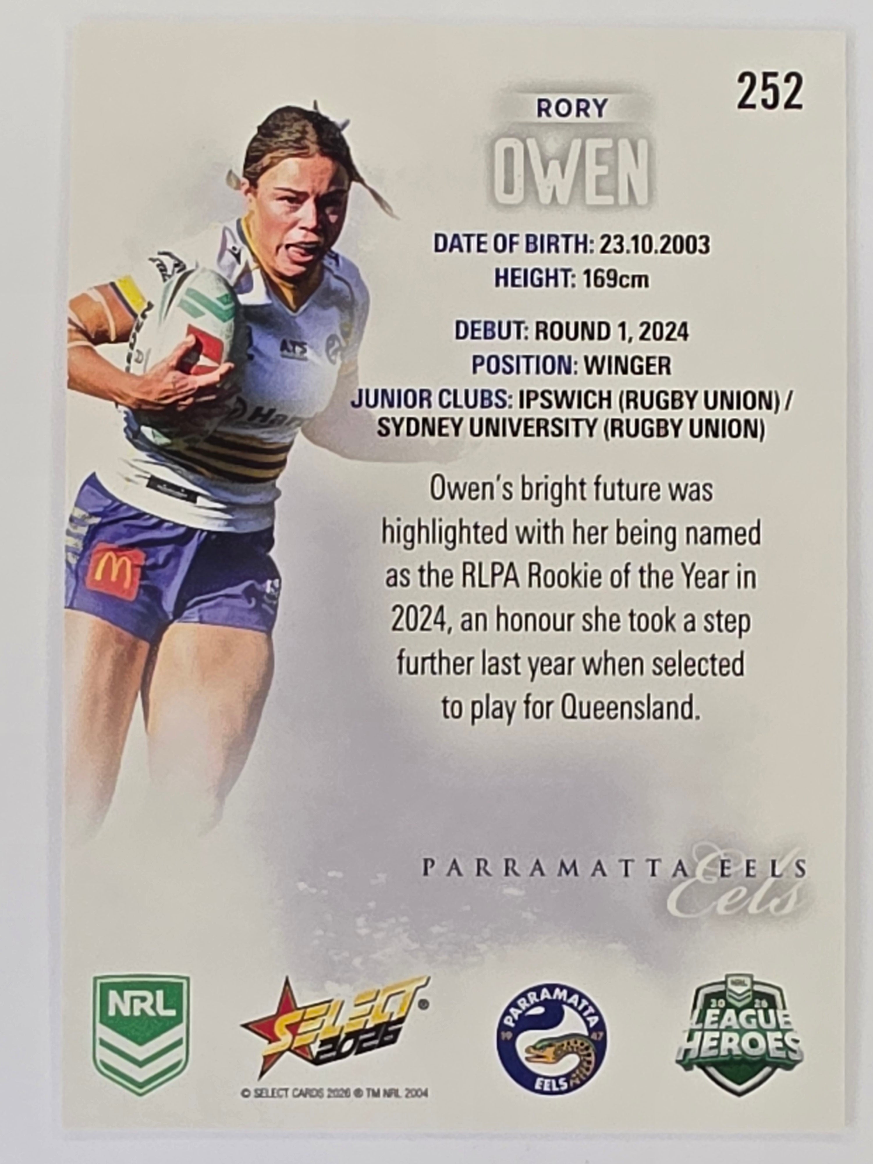 NRL 2026 League Heroes | Base | #252 | Rory Owen | NRLW Parramatta Eels