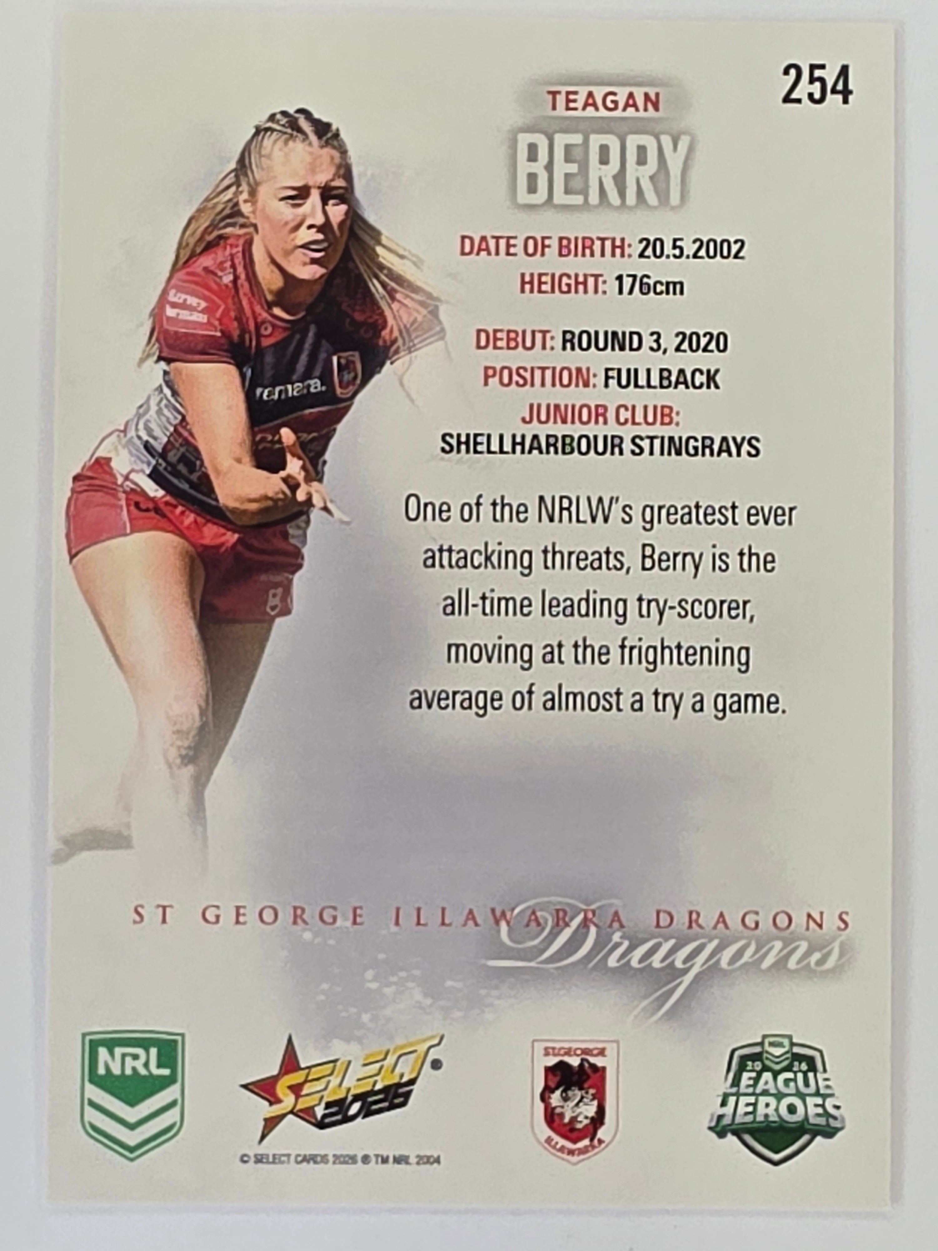 NRL 2026 League Heroes | Base | #254 | Teagan Berry | NRLW St George Dragons
