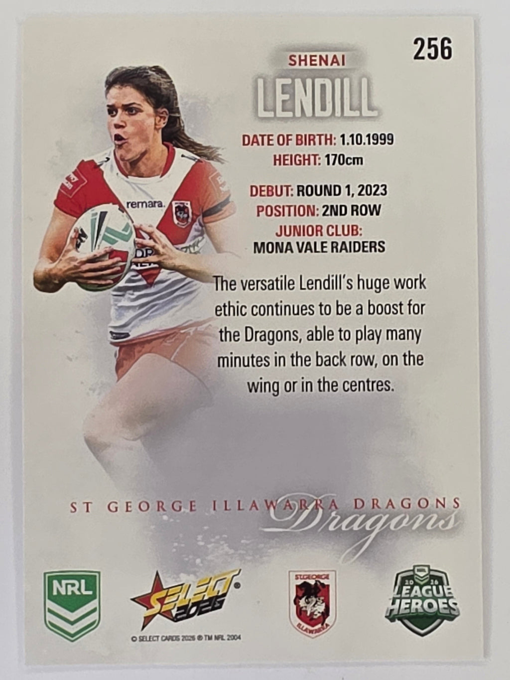 NRL 2026 League Heroes | Base | #256 | Shenai Lendill | NRLW St George Dragons