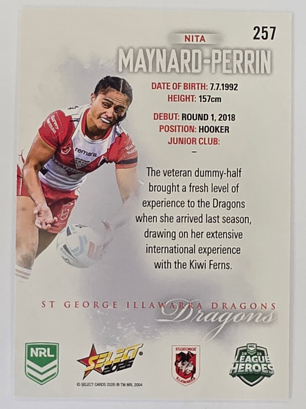 NRL 2026 League Heroes | Base | #257 | Nita Maynard-Perrin | NRLW St George Dragons