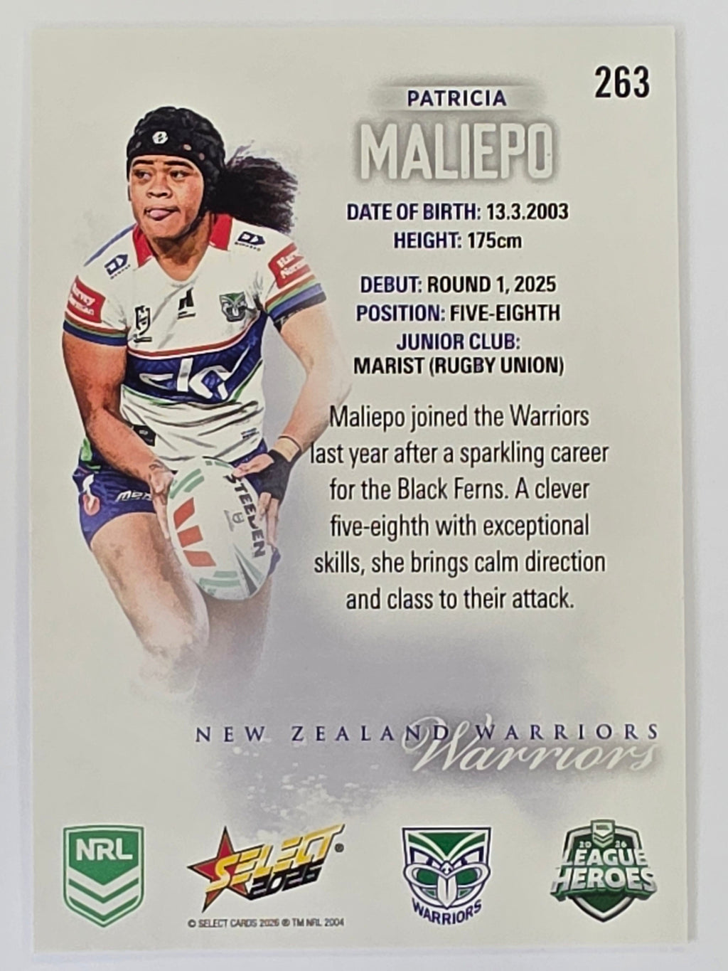 NRL 2026 League Heroes | Base | #263 | Patricia Maliepo | NRLW New Zealand Warriors