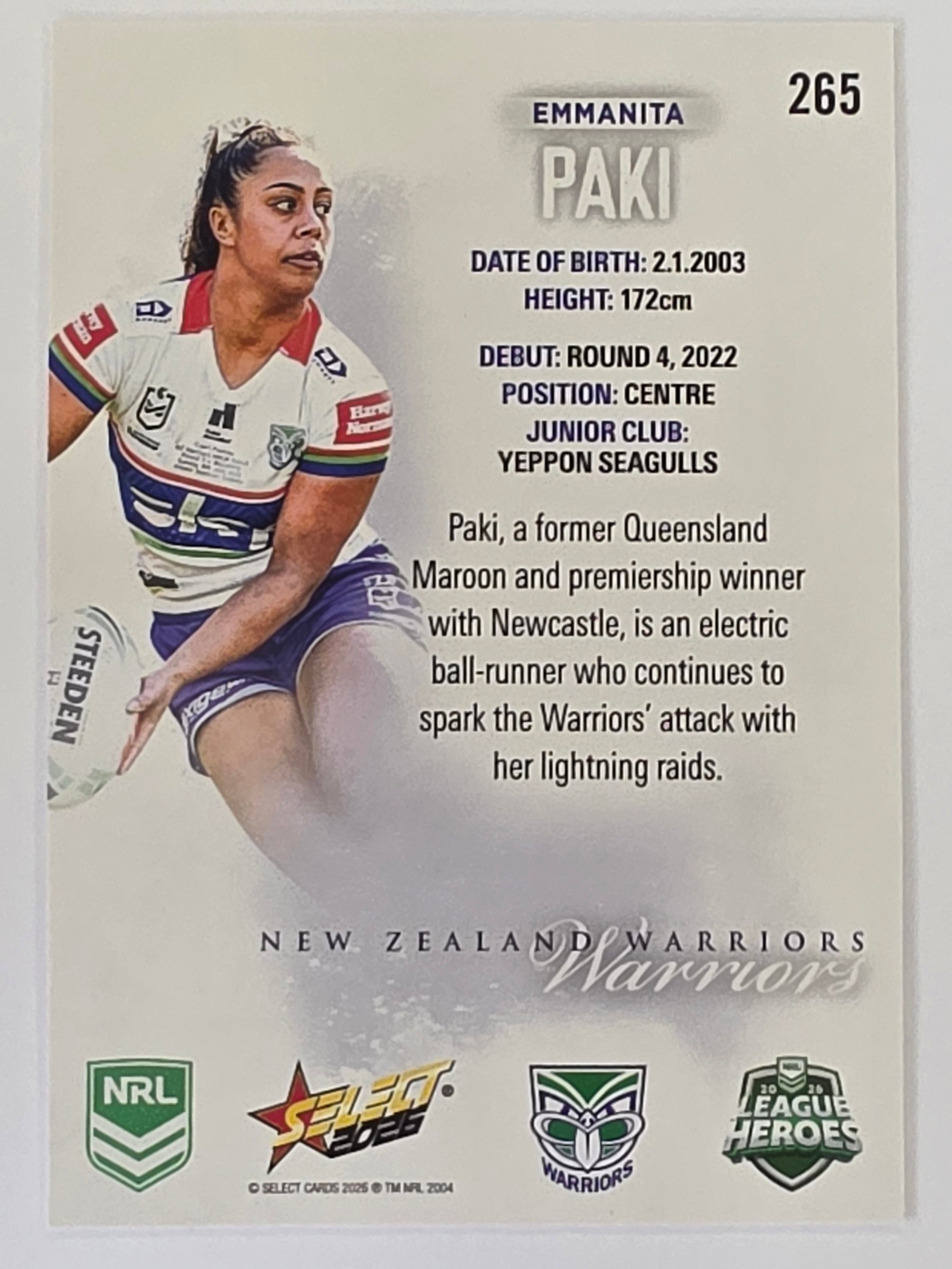NRL 2026 League Heroes | Base | #265 | Emmanita Paki | NRLW New Zealand Warriors