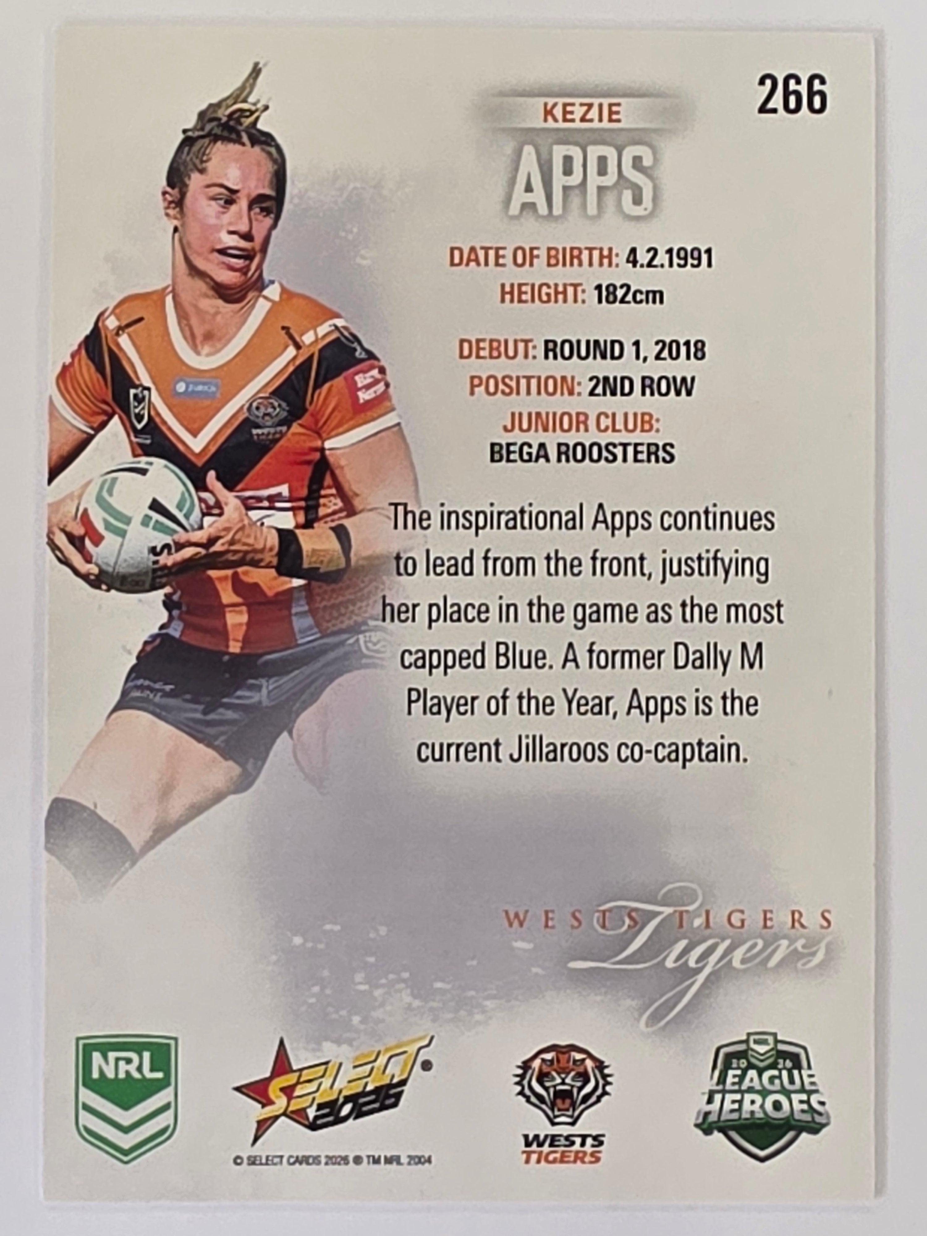 NRL 2026 League Heroes | Base | #266 | Kezie Apps | NRLW Wests Tigers
