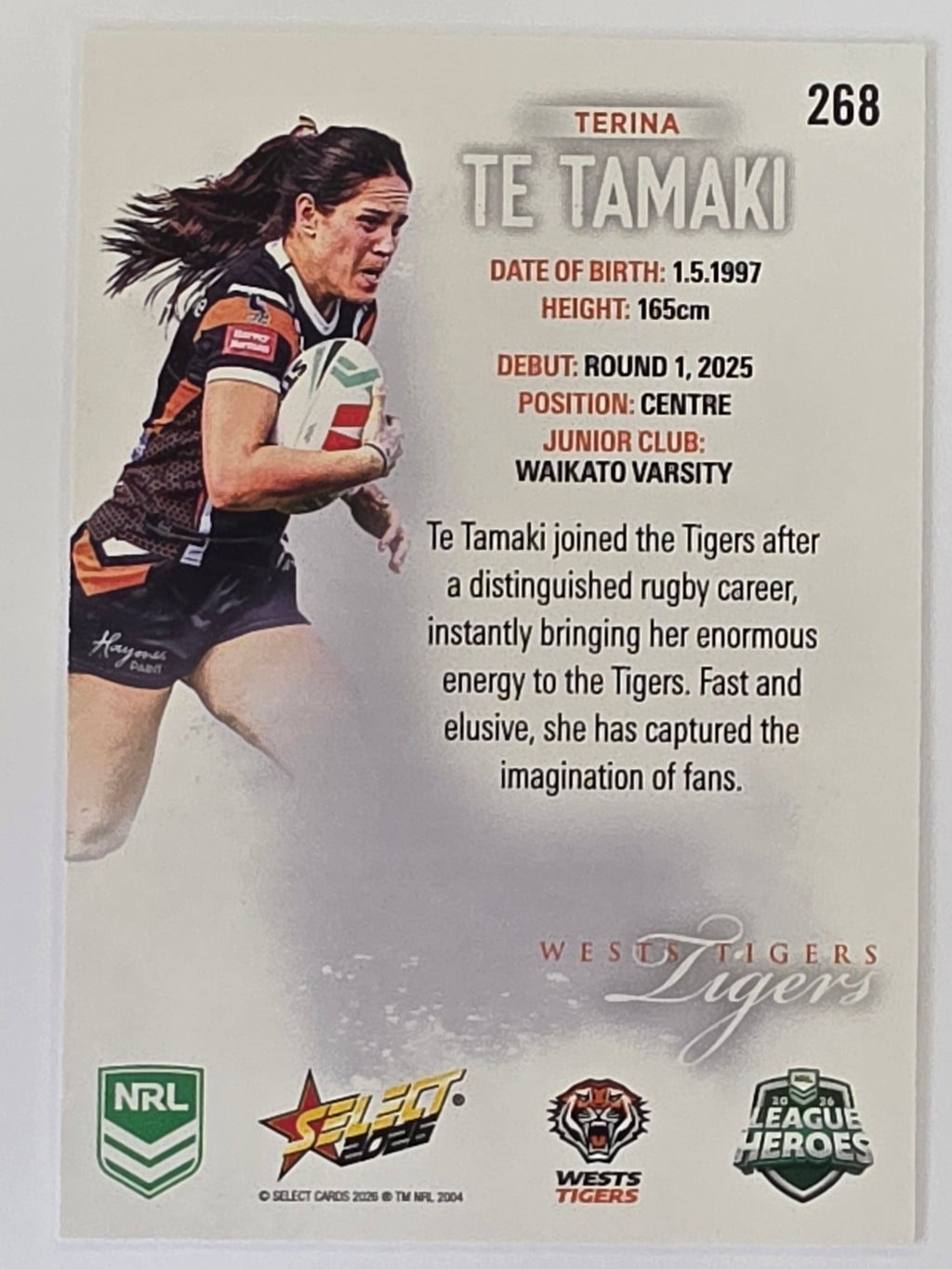 NRL 2026 League Heroes | Base | #268 | Terina Te Tamaki | NRLW Wests Tigers