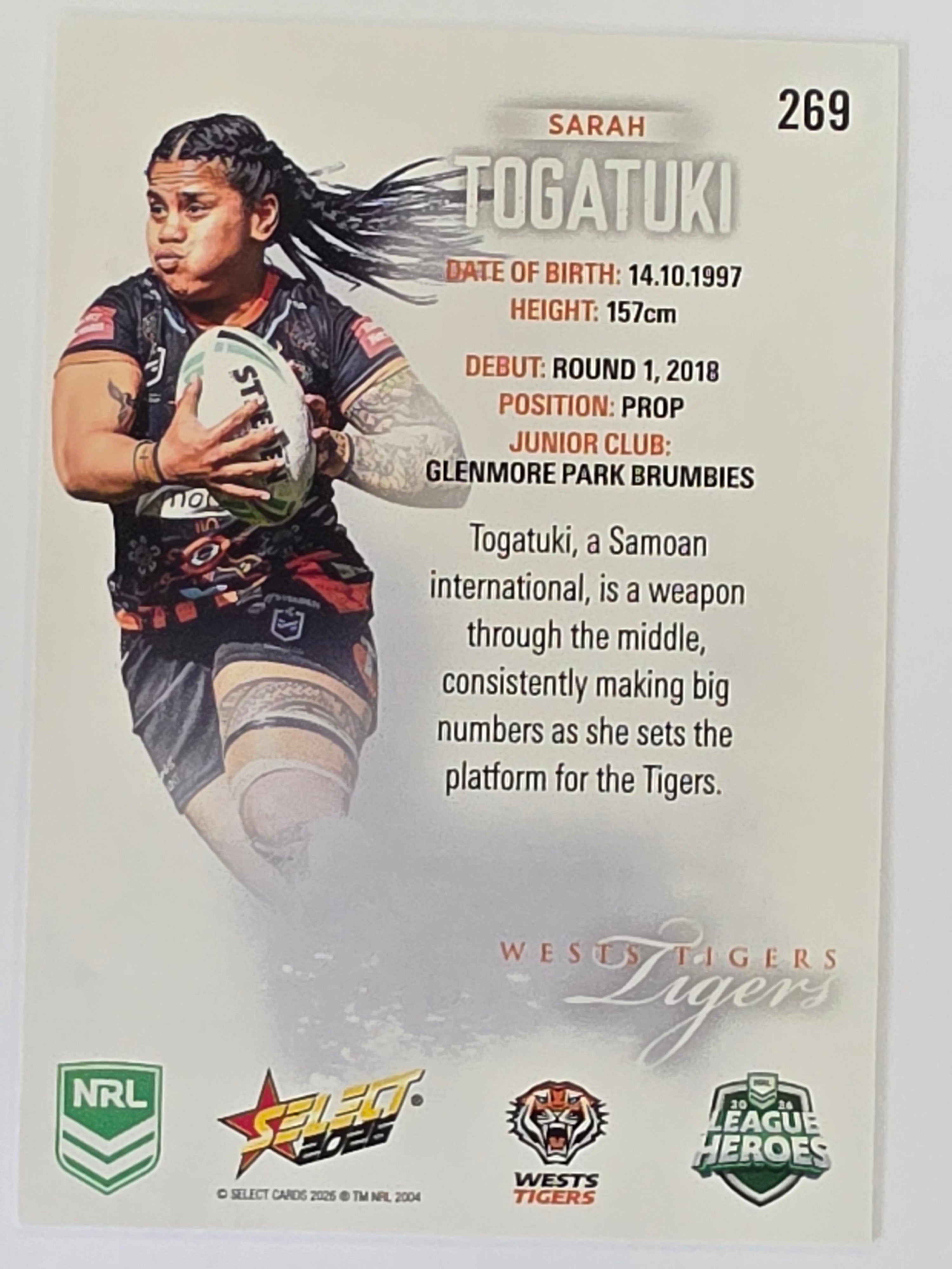 NRL 2026 League Heroes | Base | #269 | Sarah Togatuki | NRLW Wests Tigers