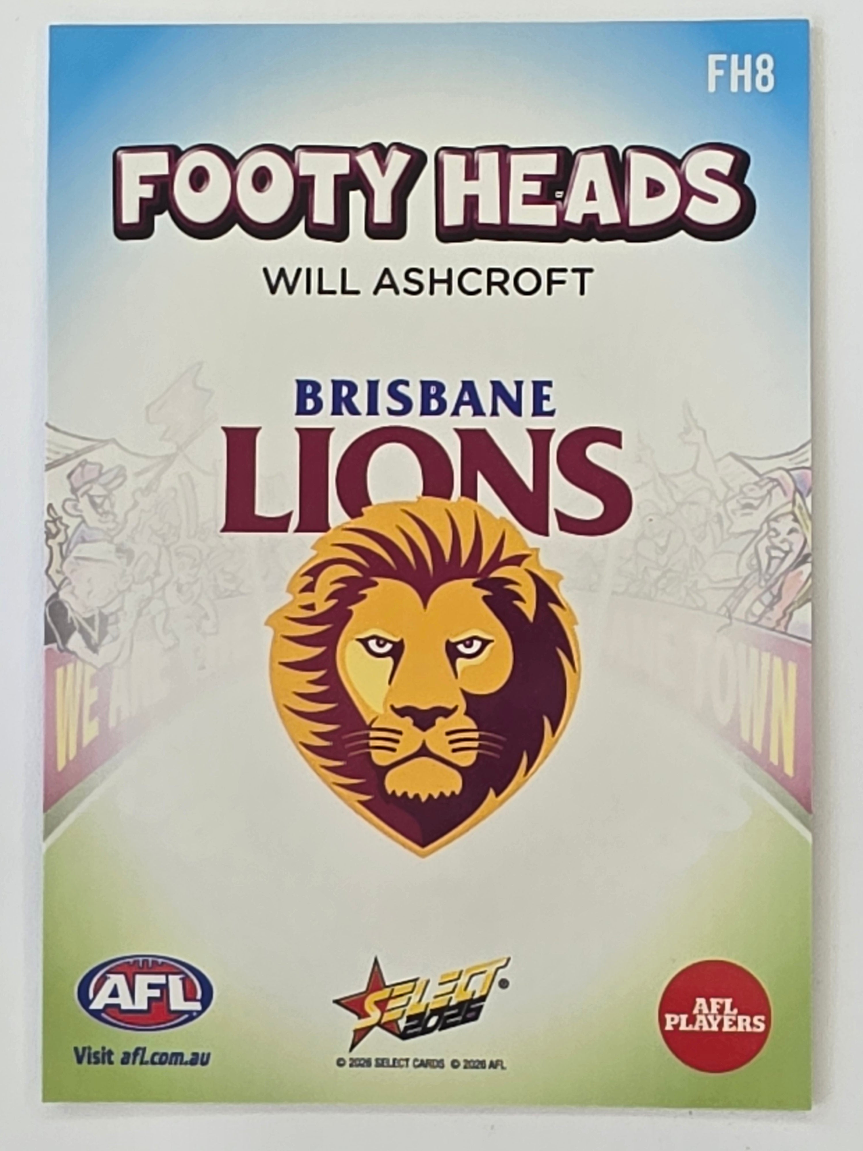 2026 AFL Footy Stars Footy Heads FH8 Will Ashcroft - Brisbane Lions