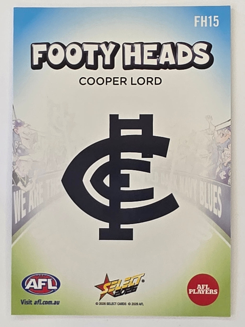 2026 AFL Footy Stars Footy Heads FH15 Cooper Lord - Carlton Blues