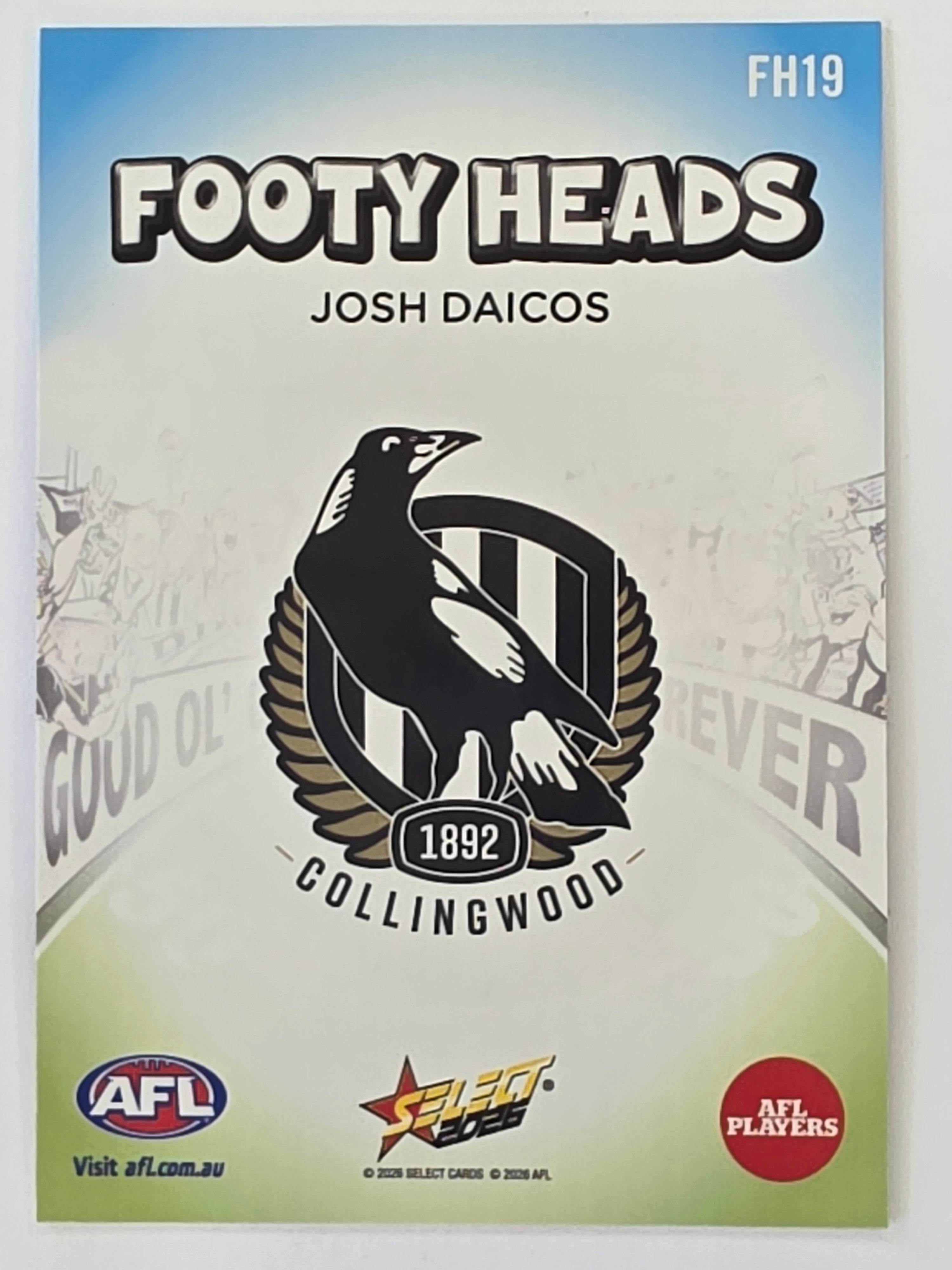 2026 AFL Footy Stars Footy Heads FH19 Josh Daicos - Collingwood Magpies