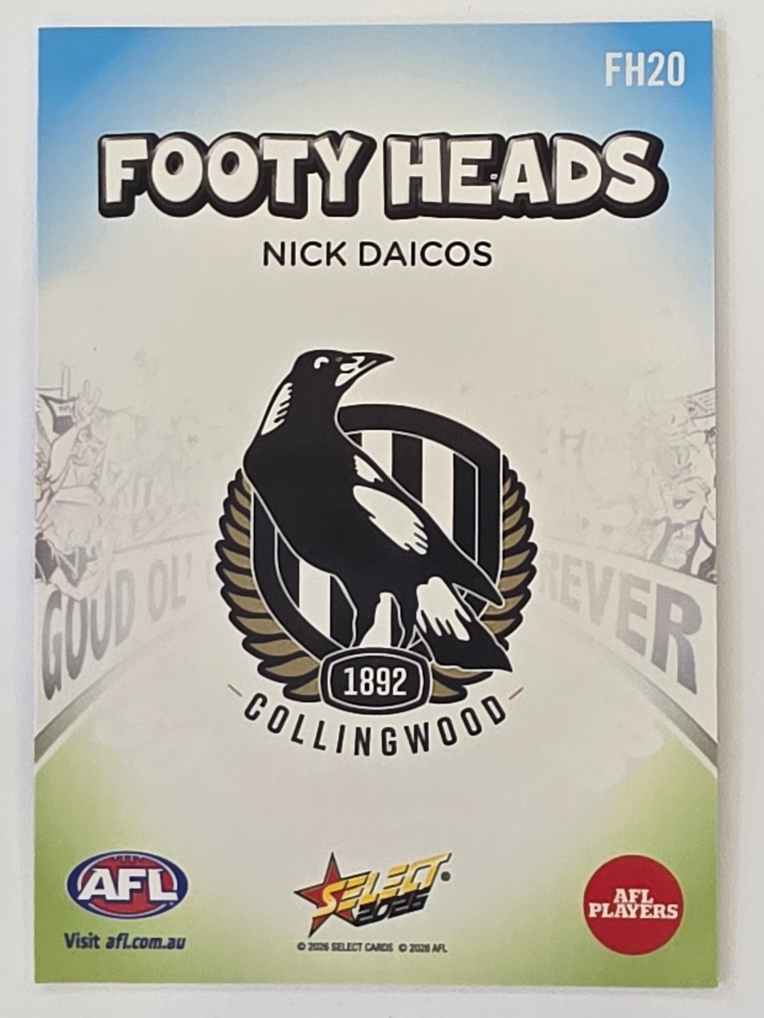2026 AFL Footy Stars Footy Heads FH20 Nick Daicos - Collingwood Magpies