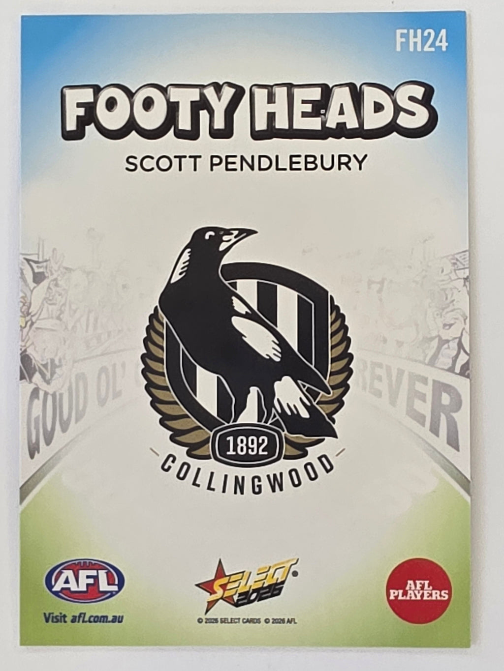 2026 AFL Footy Stars Footy Heads FH24 Scott Pendlebury - Collingwood Magpies