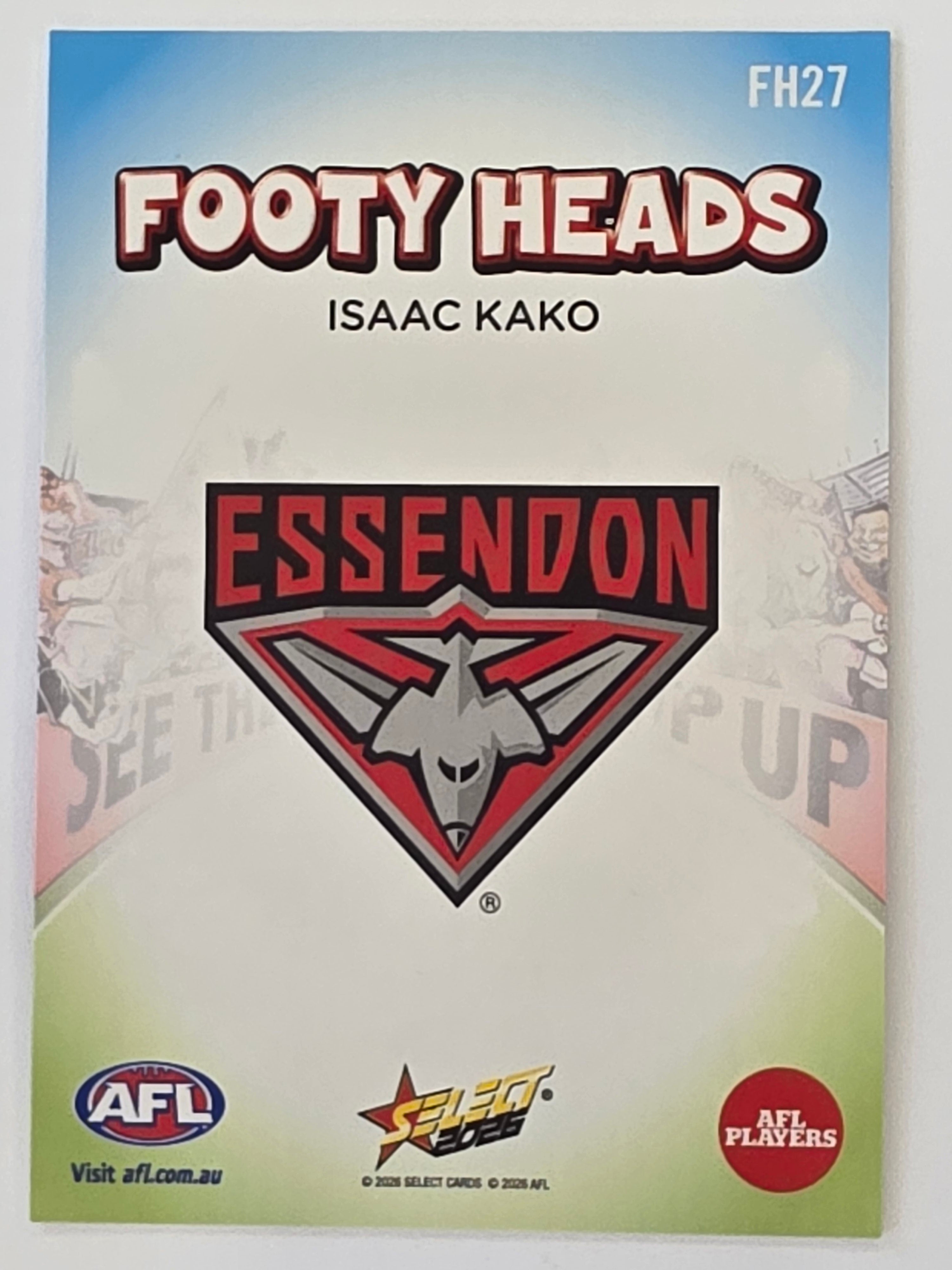 2026 AFL Footy Stars Footy Heads FH27 Isaac Kako - Essendon Bombers