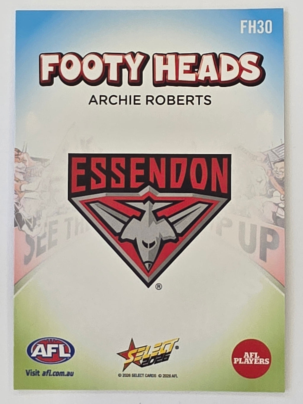 2026 AFL Footy Stars Footy Heads FH30 Archie Roberts - Essendon Bombers