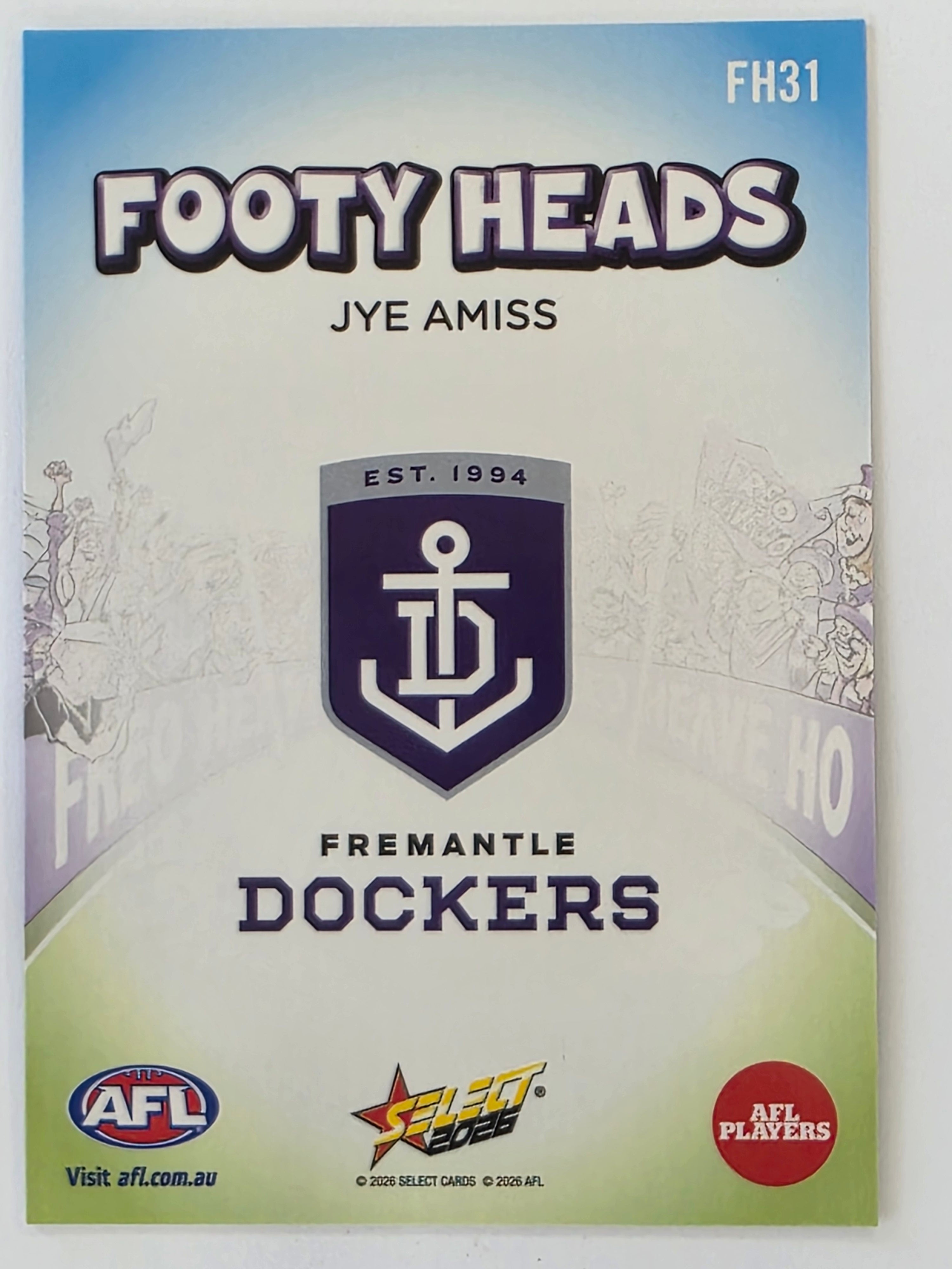 2026 AFL Footy Stars Footy Heads FH31 Jye Amiss - Fremantle Dockers