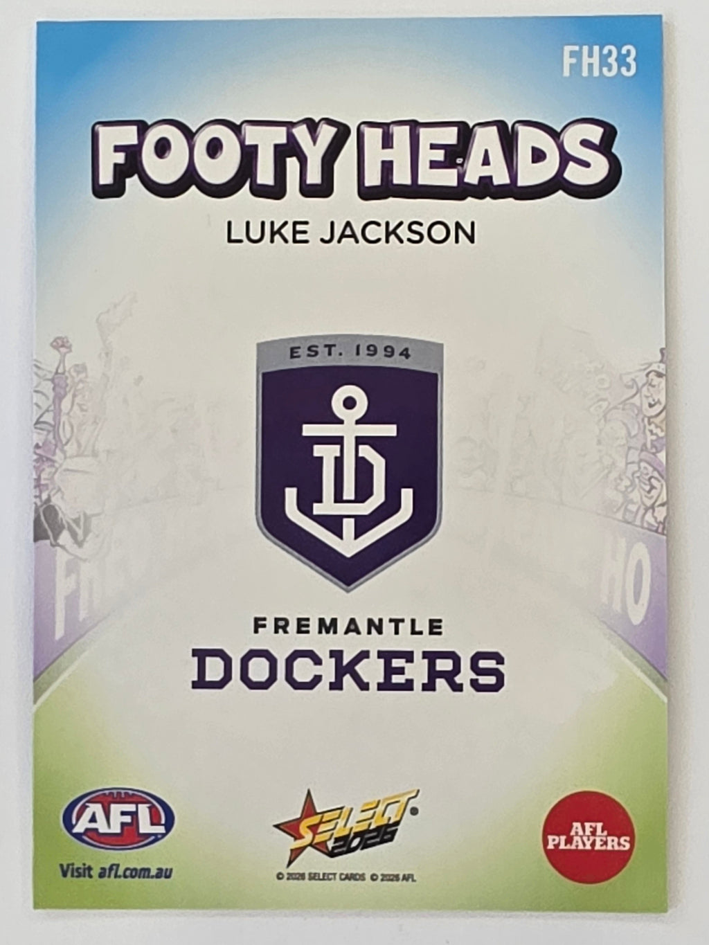 2026 AFL Footy Stars Footy Heads FH33 Luke Jackson - Fremantle Dockers