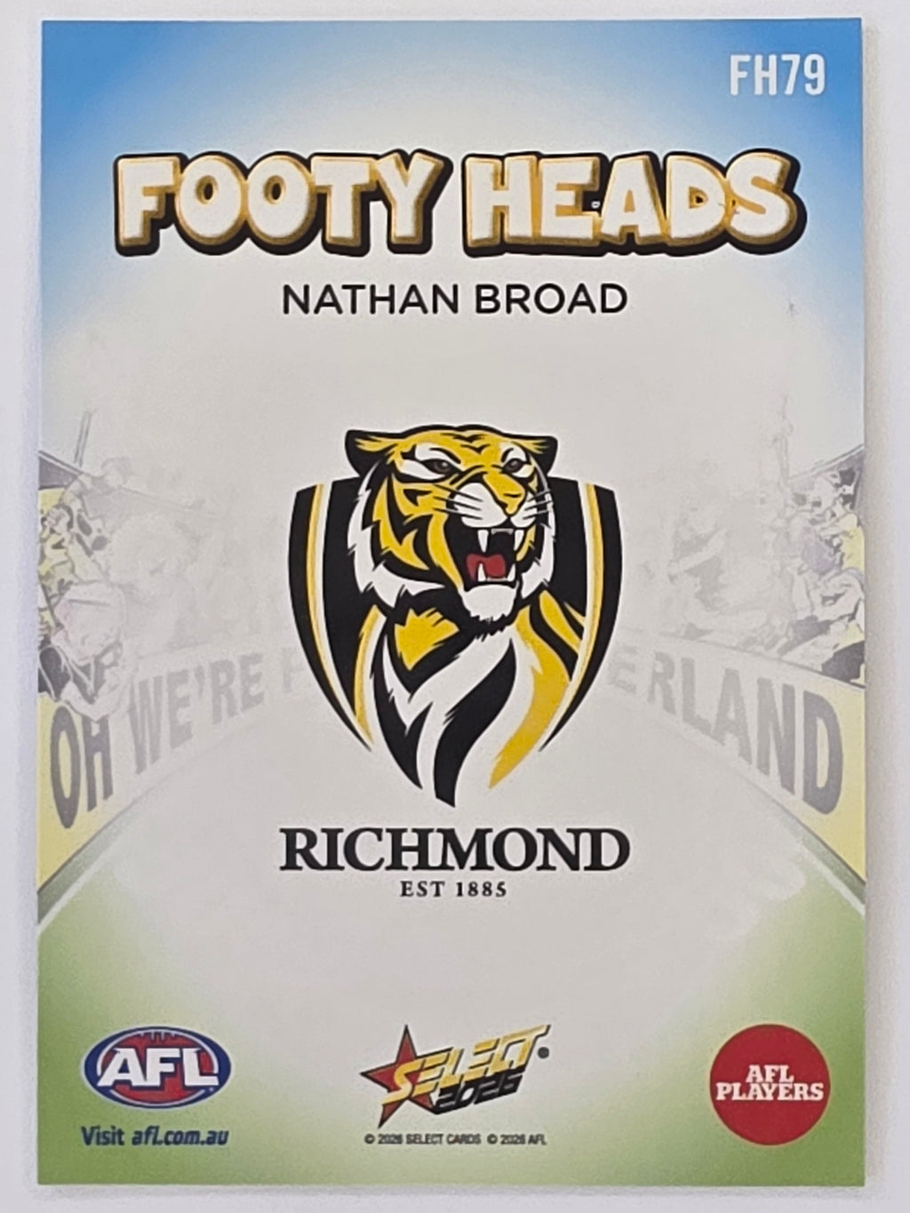 2026 AFL Footy Stars Footy Heads FH79 Nathan Broad - Richmond Tigers