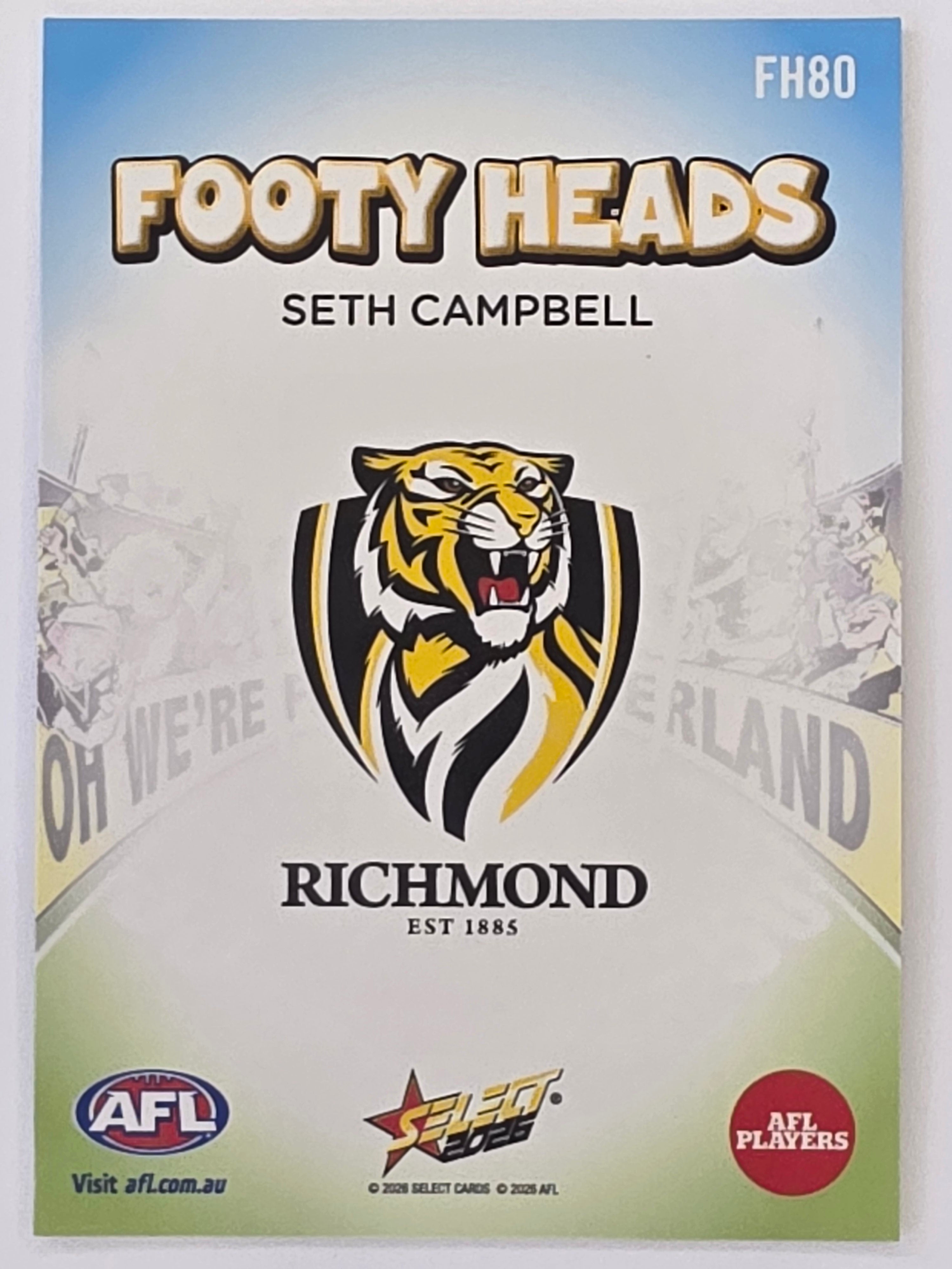 2026 AFL Footy Stars Footy Heads FH80 Seth Campbell - Richmond Tigers