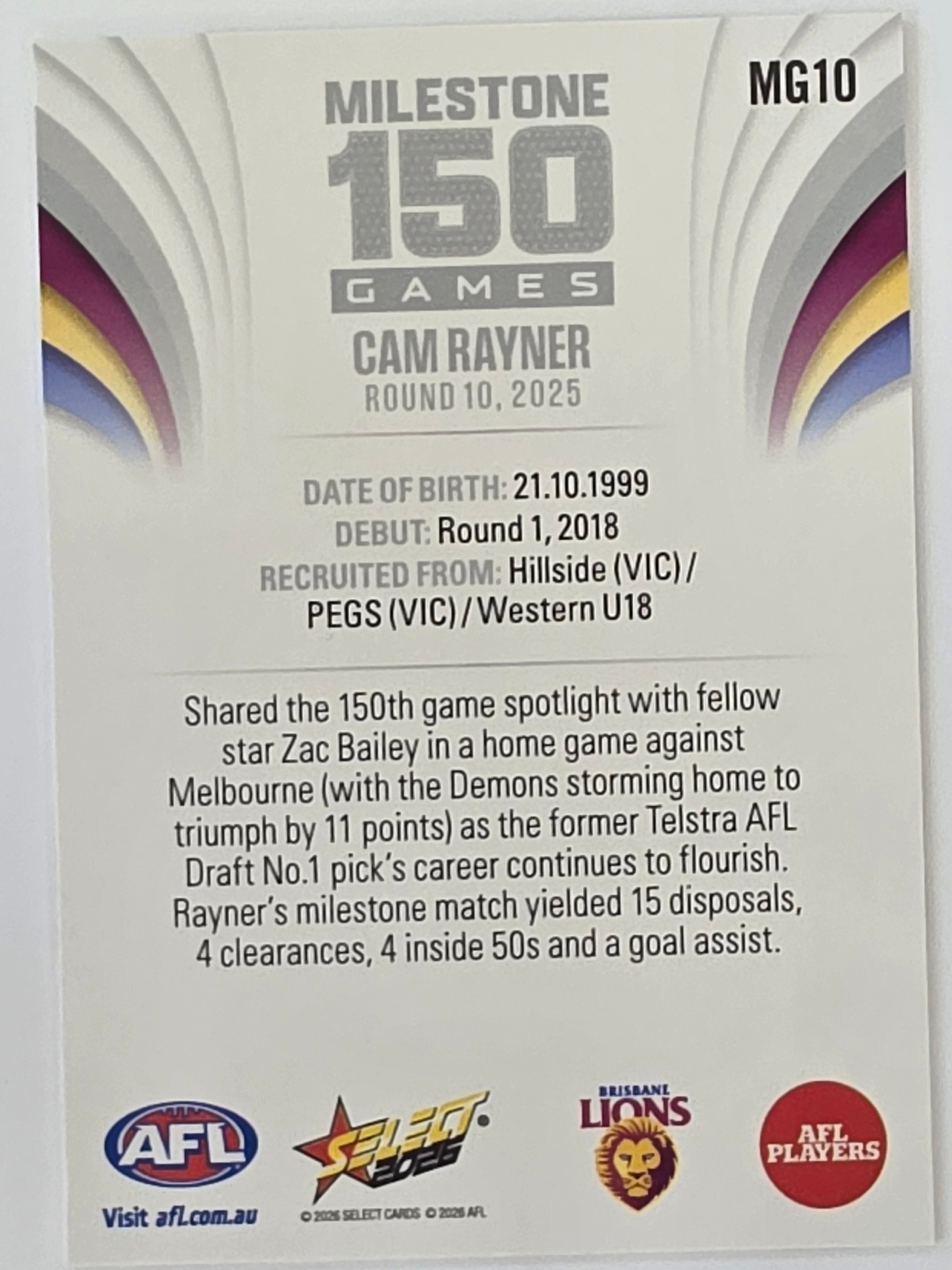 2026 AFL Footy Stars Milestone Games MG10 Cam Rayner - Brisbane Lions
