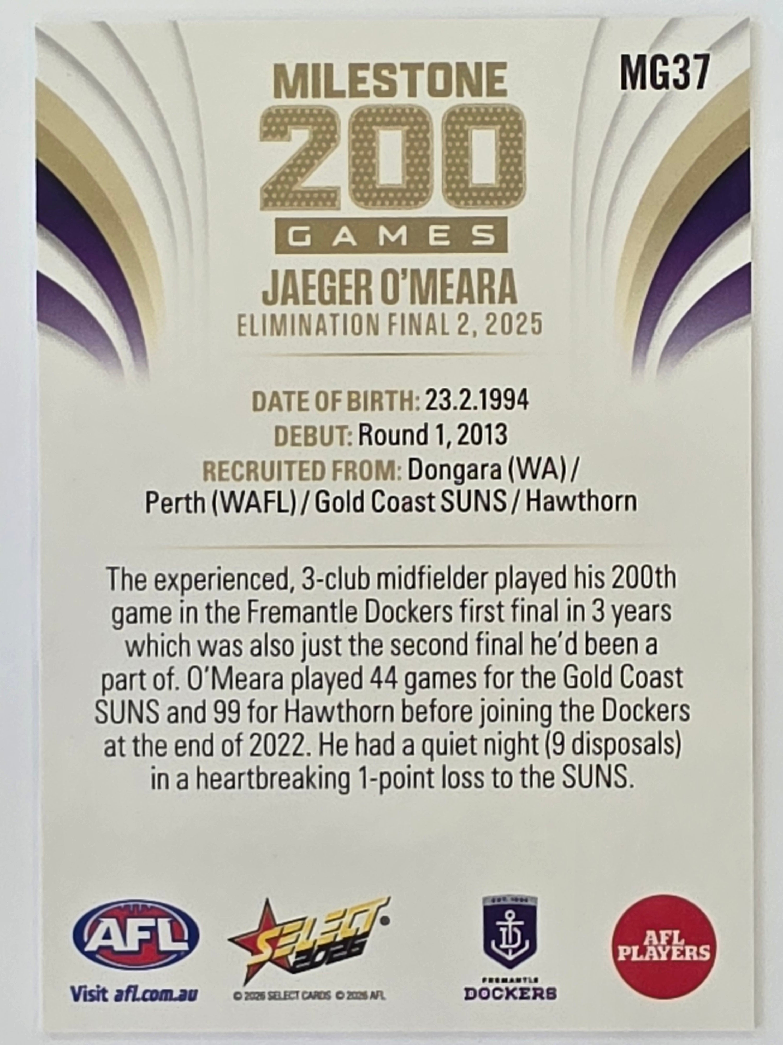 2026 AFL Footy Stars Milestone Games MG37 Jaeger O’Meara - Fremantle Dockers