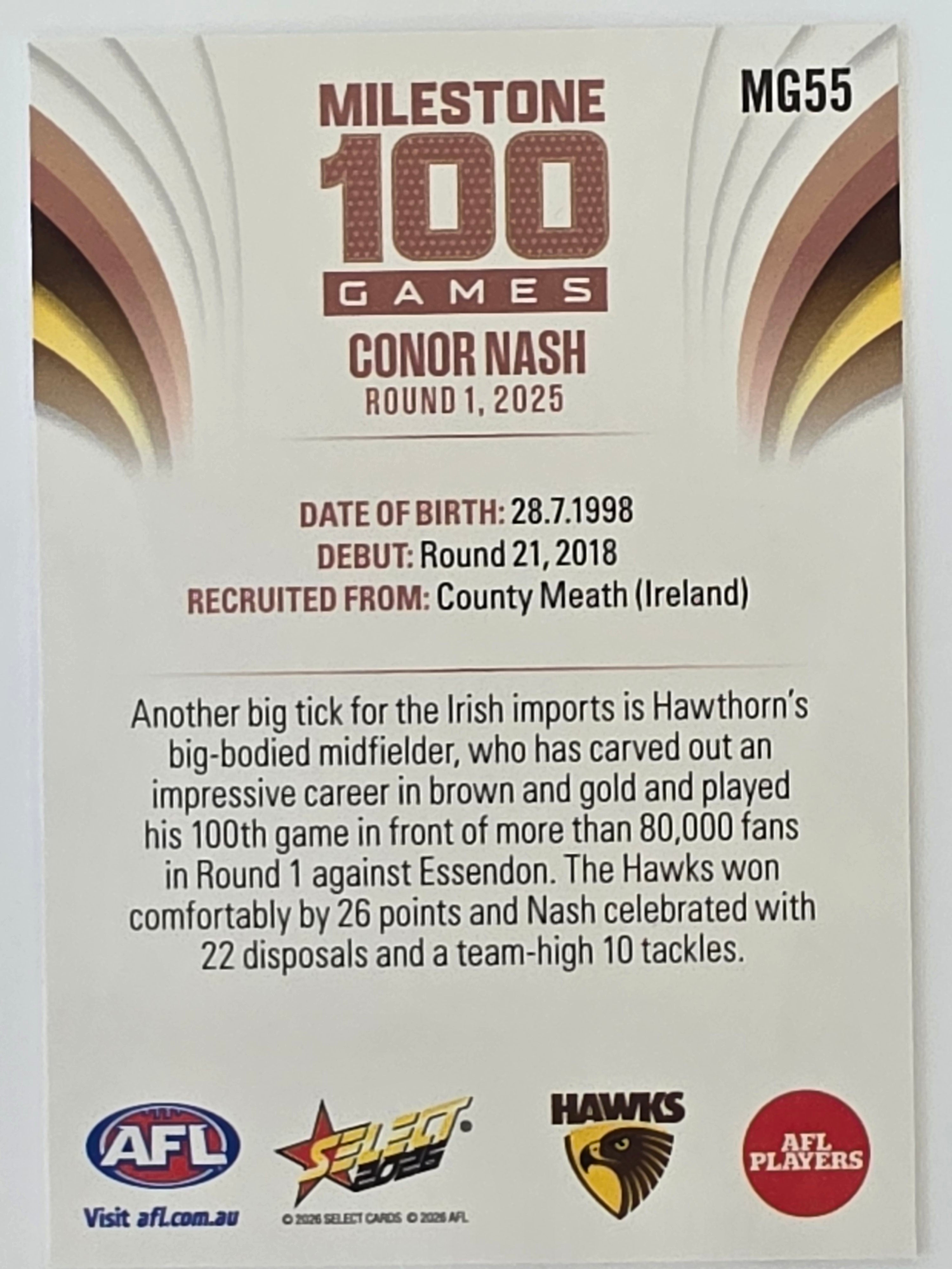 2026 AFL Footy Stars Milestone Games MG55 Conor Nash - Hawthorn Hawks