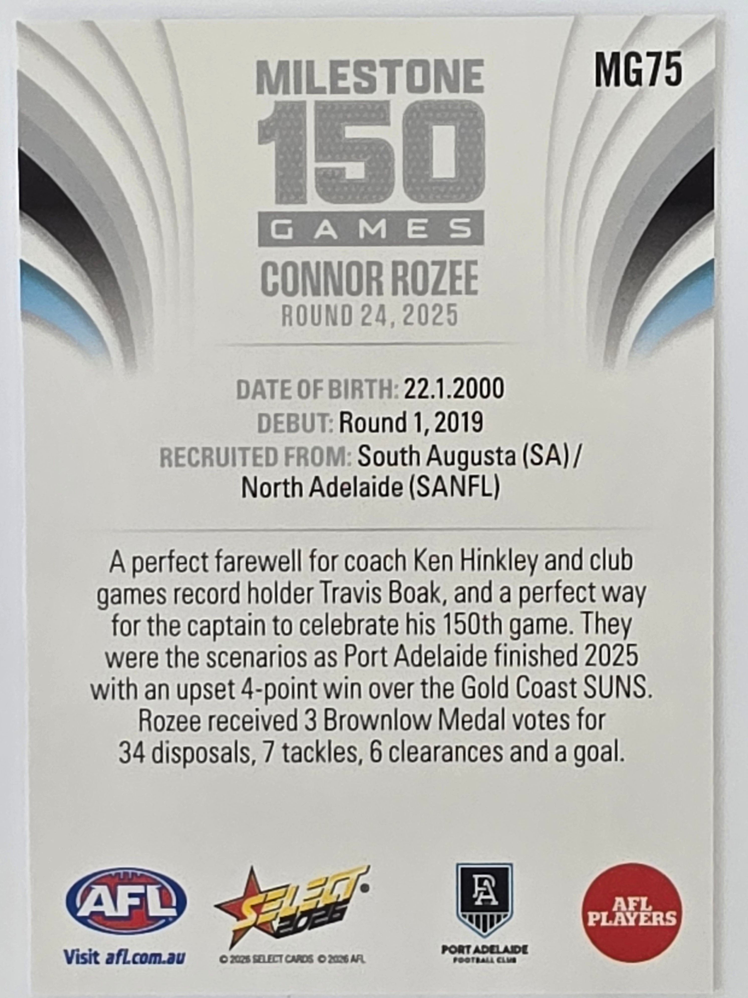 2026 AFL Footy Stars Milestone Games MG75 Connor Rozee - Port Adelaide Power