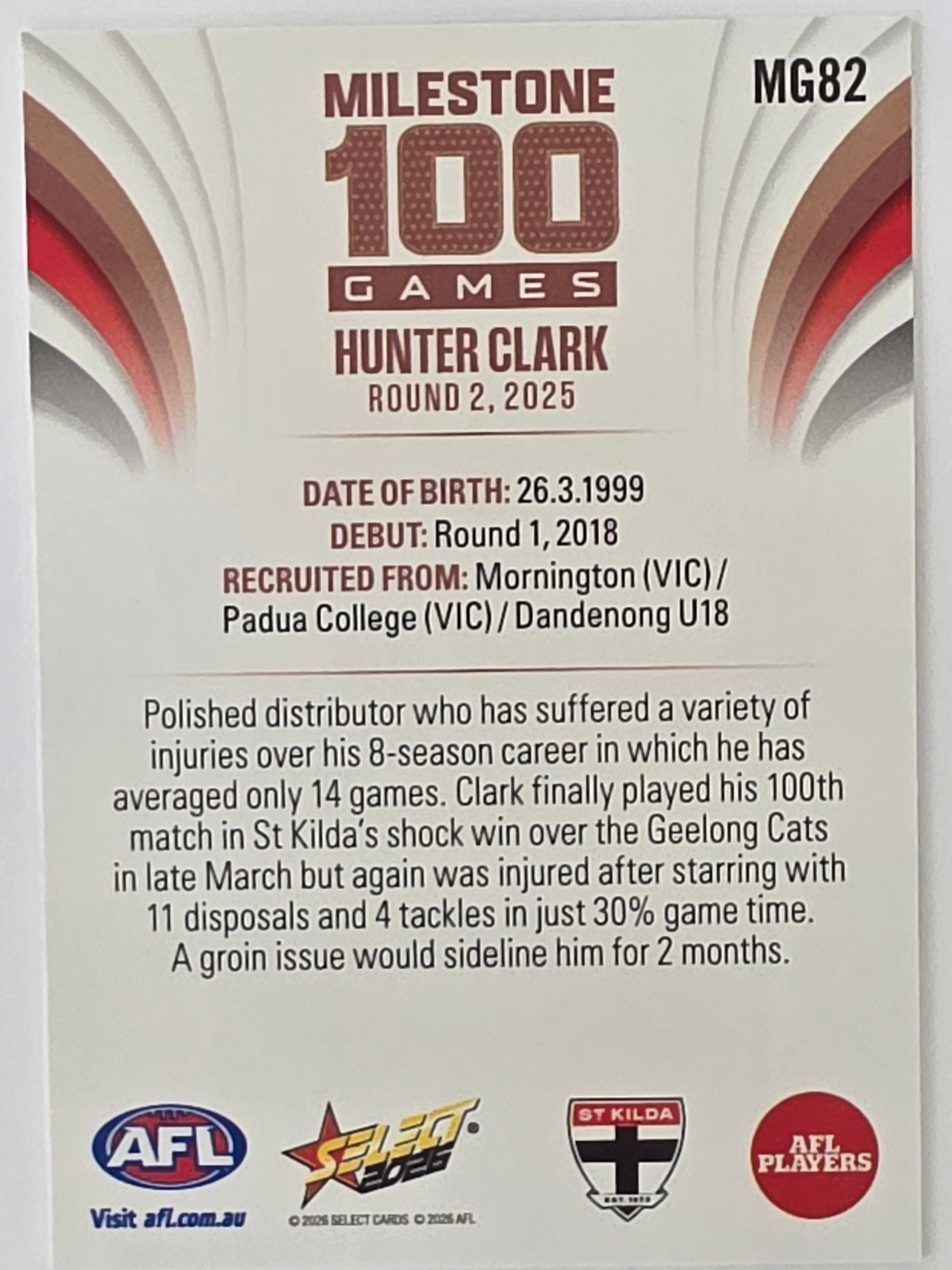 2026 AFL Footy Stars Milestone Games MG82 Hunter Clark - St Kilda Saints