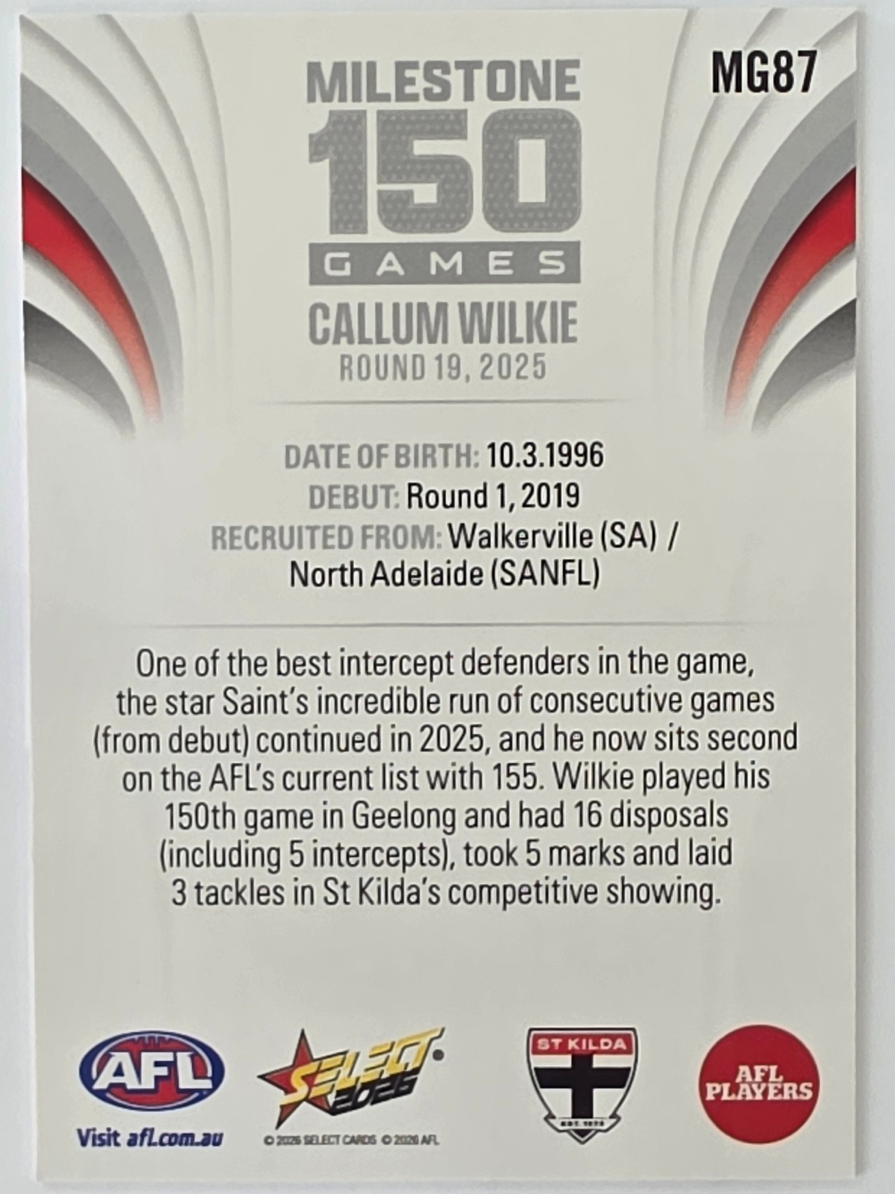 2026 AFL Footy Stars Milestone Games MG87 Callum Wilkie - St Kilda Saints