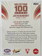 2026 AFL Footy Stars Milestone Games MG92 Justin McInerney - Sydney Swans