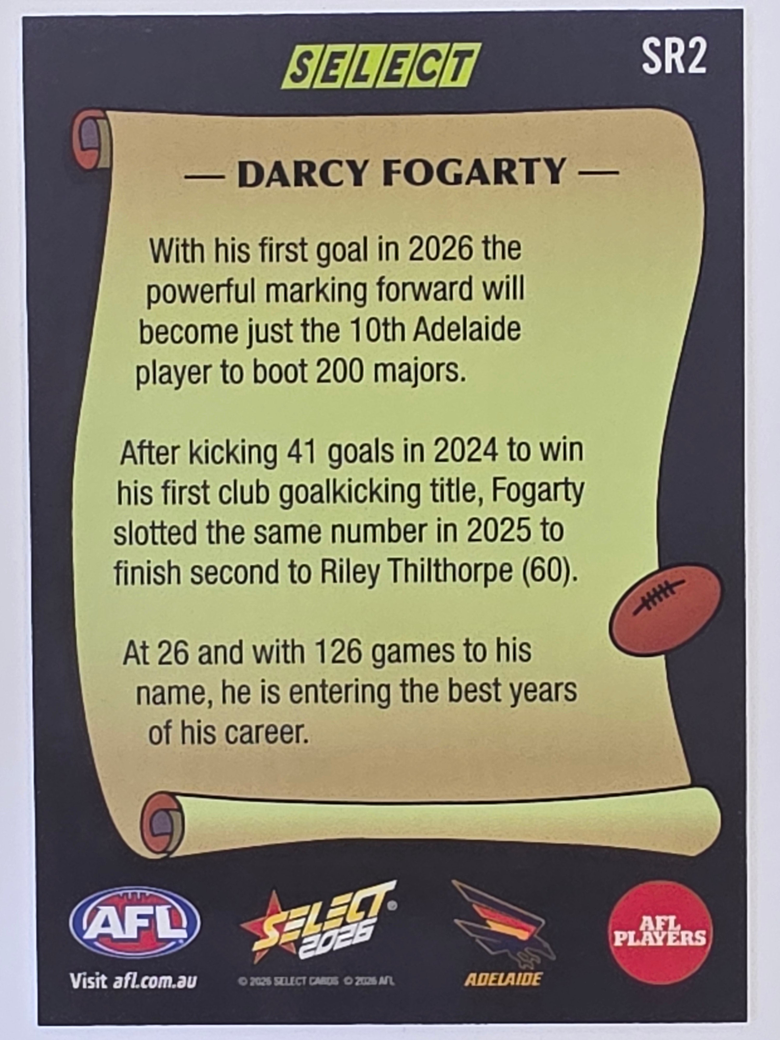 2026 AFL Footy Stars Select Rewind SR2 Darcy Fogarty - Adelaide Crows