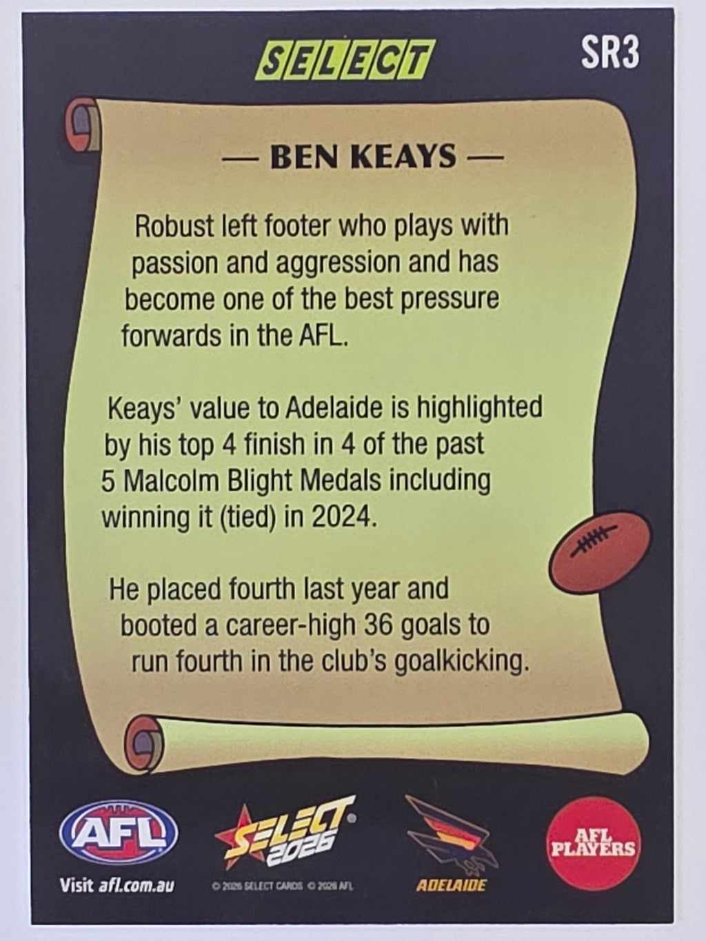 2026 AFL Footy Stars Select Rewind SR3 Ben Keays - Adelaide Crows