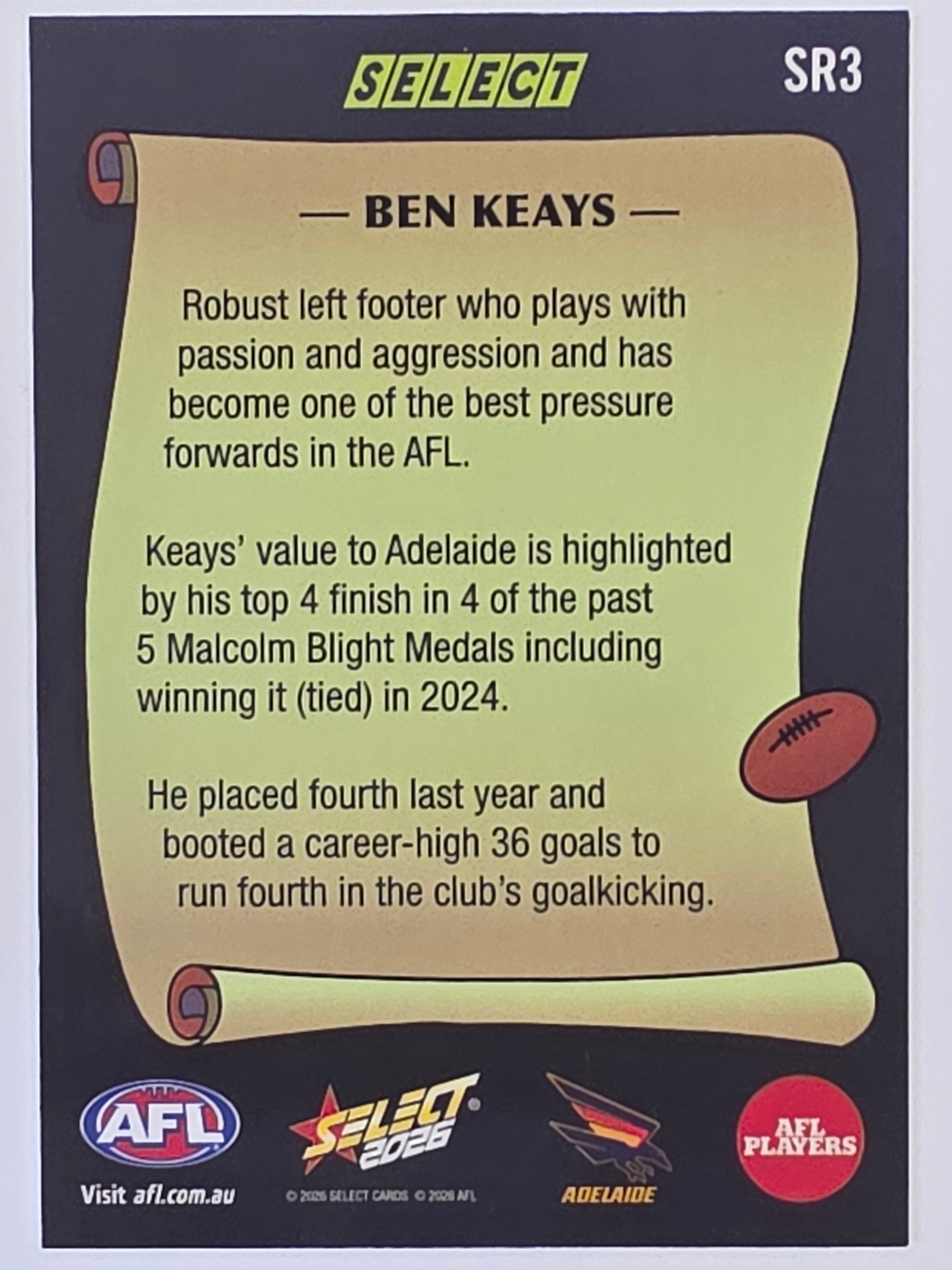 2026 AFL Footy Stars Select Rewind SR3 Ben Keays - Adelaide Crows