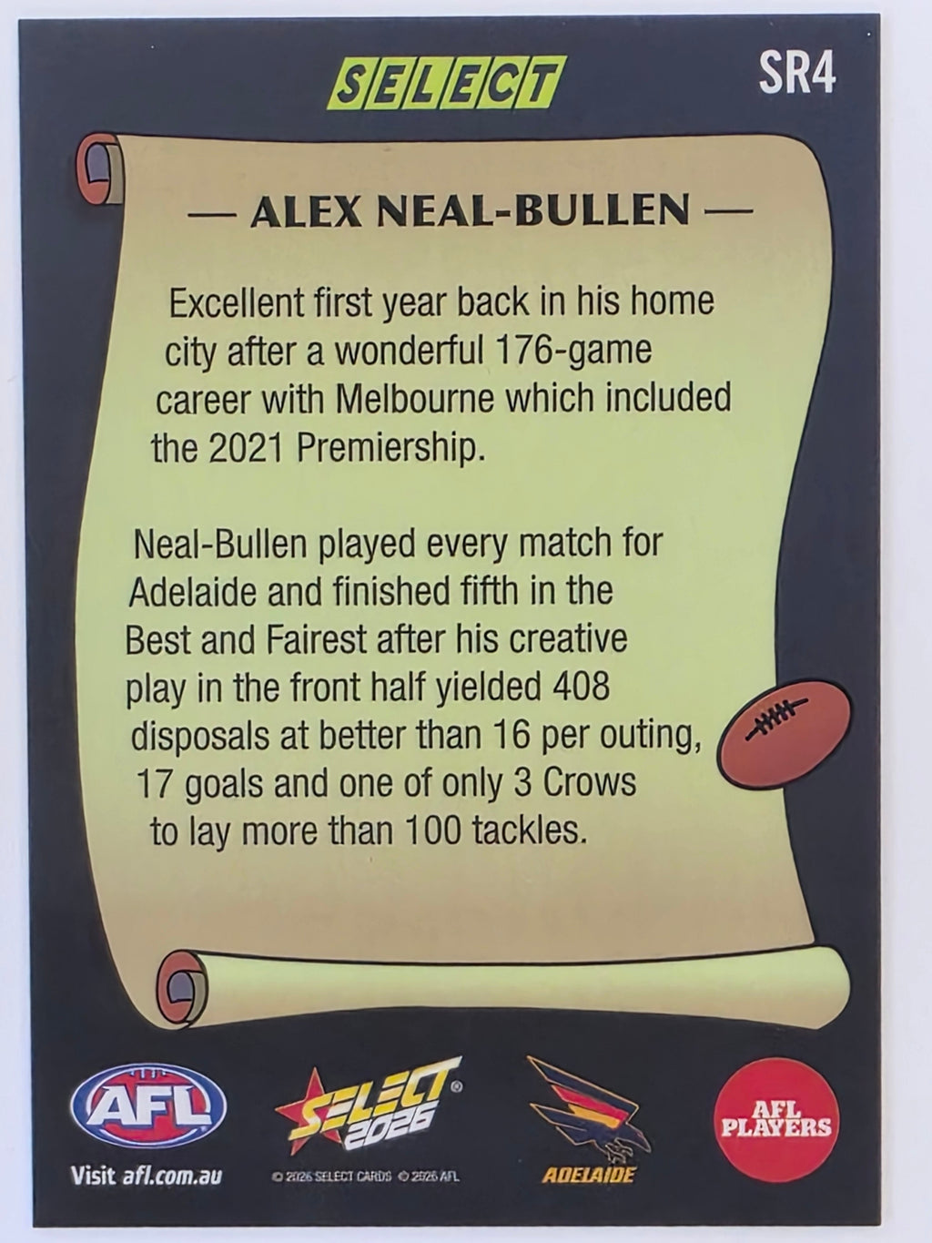 2026 AFL Footy Stars Select Rewind SR4 Alex Neal-Bullen - Adelaide Crows