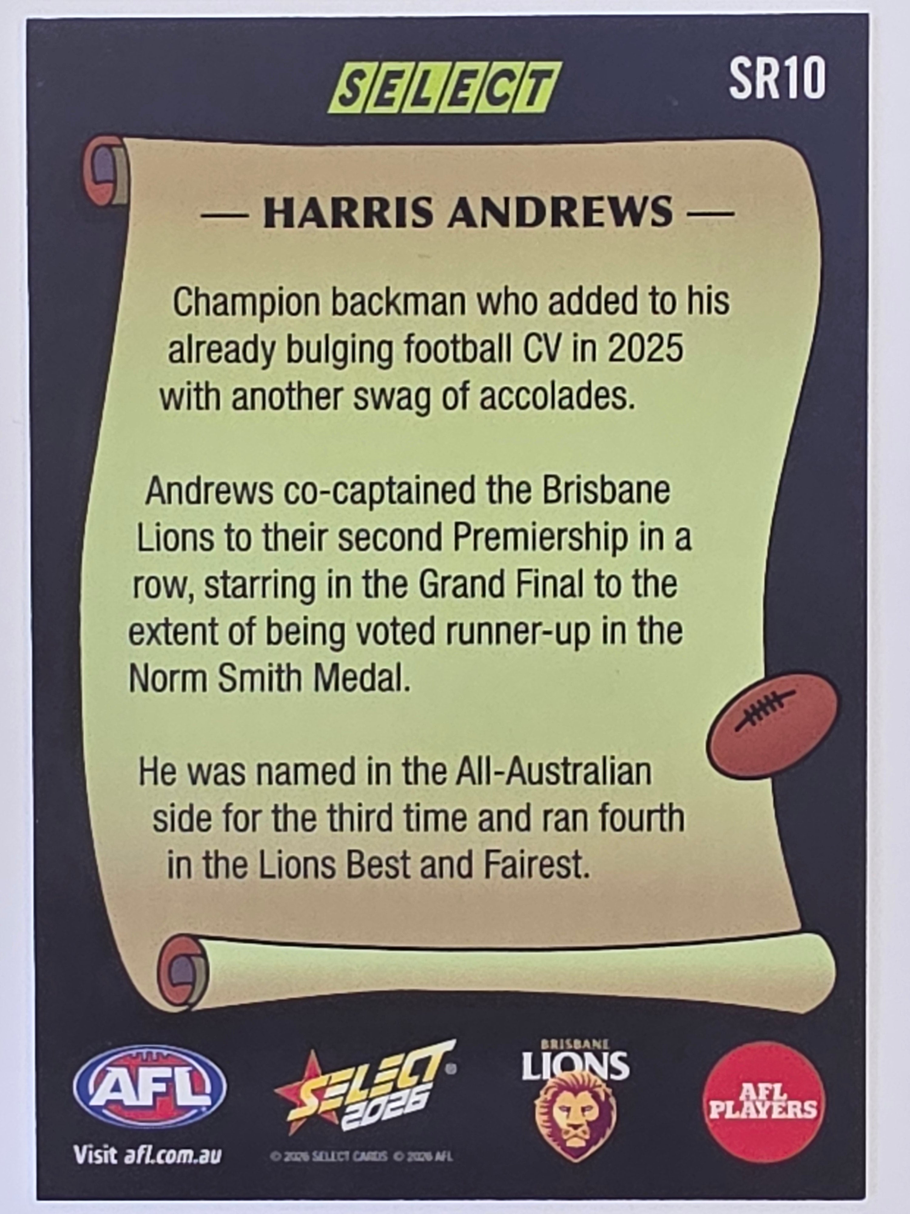 2026 AFL Footy Stars Select Rewind SR10 Harris Andrews - Brisbane Lions