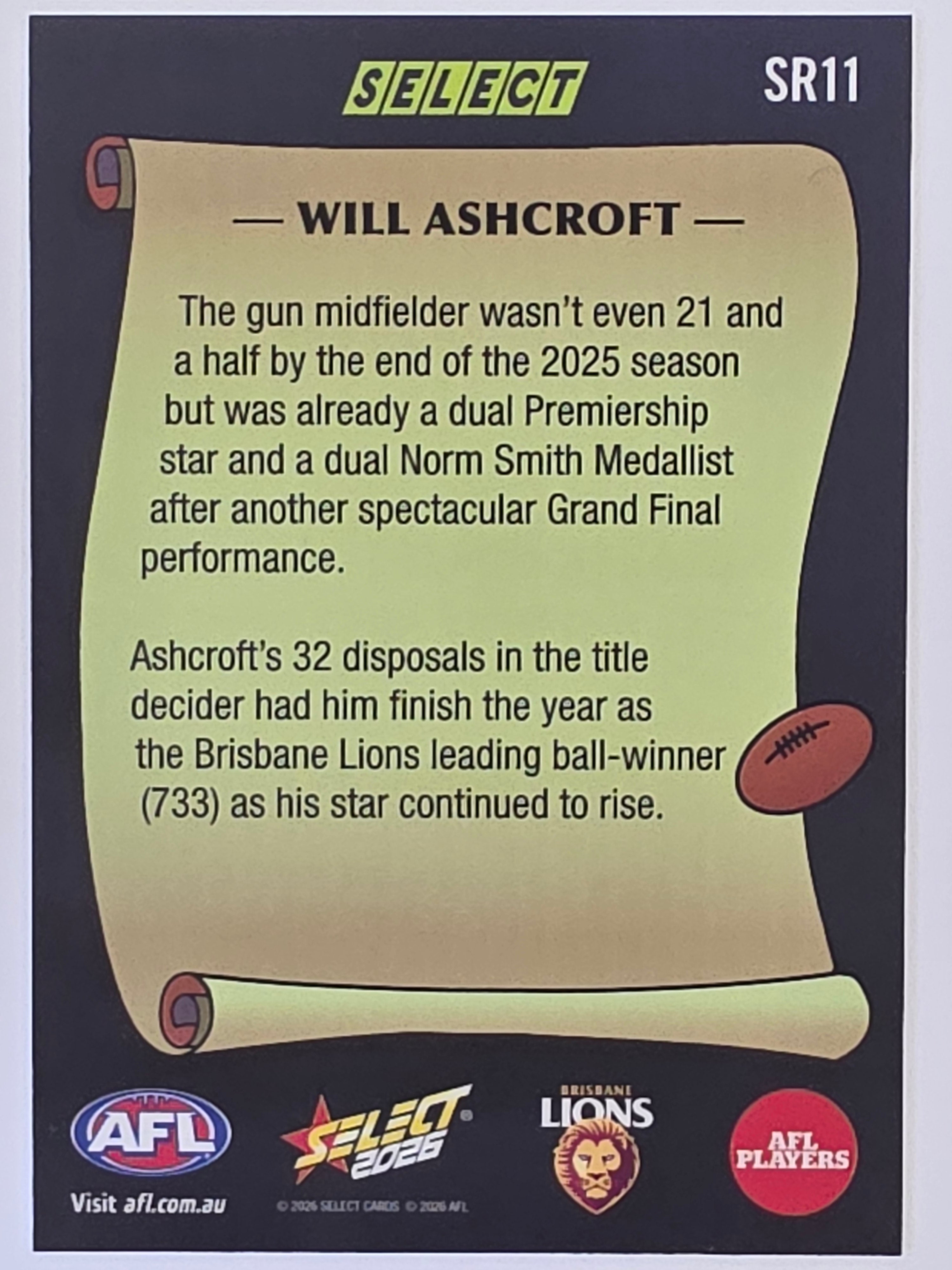 2026 AFL Footy Stars Select Rewind SR11 Will Ashcroft - Brisbane Lions