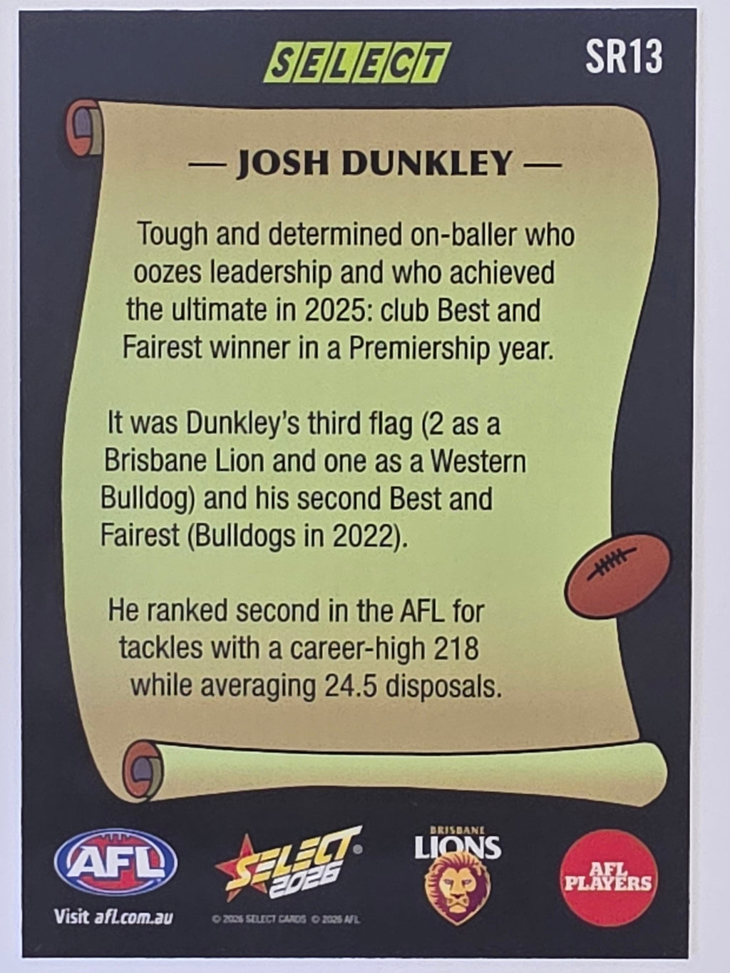 2026 AFL Footy Stars Select Rewind SR13 Josh Dunkley - Brisbane Lions
