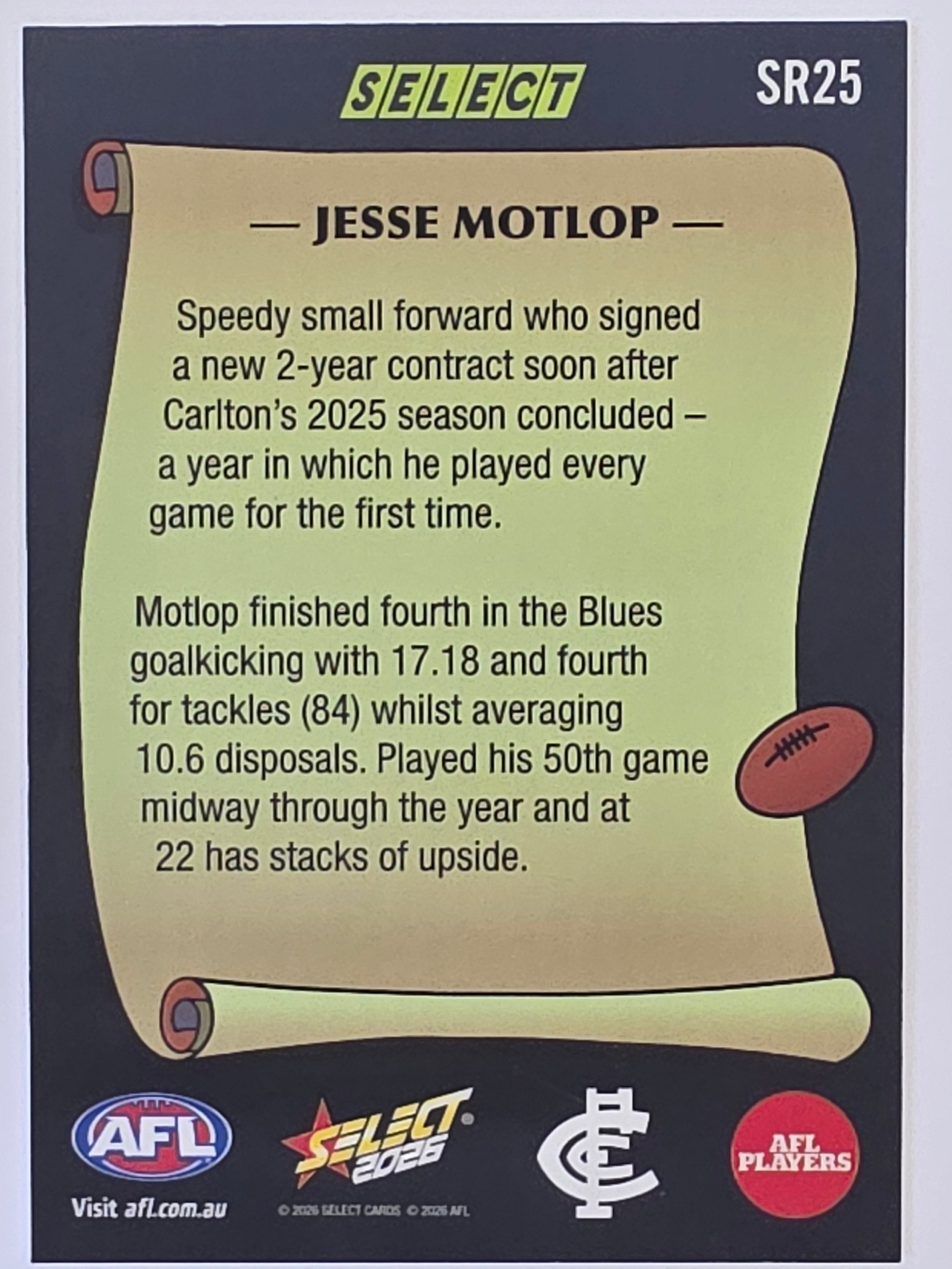 2026 AFL Footy Stars Select Rewind SR25 Jesse Motlop - Carlton Blues