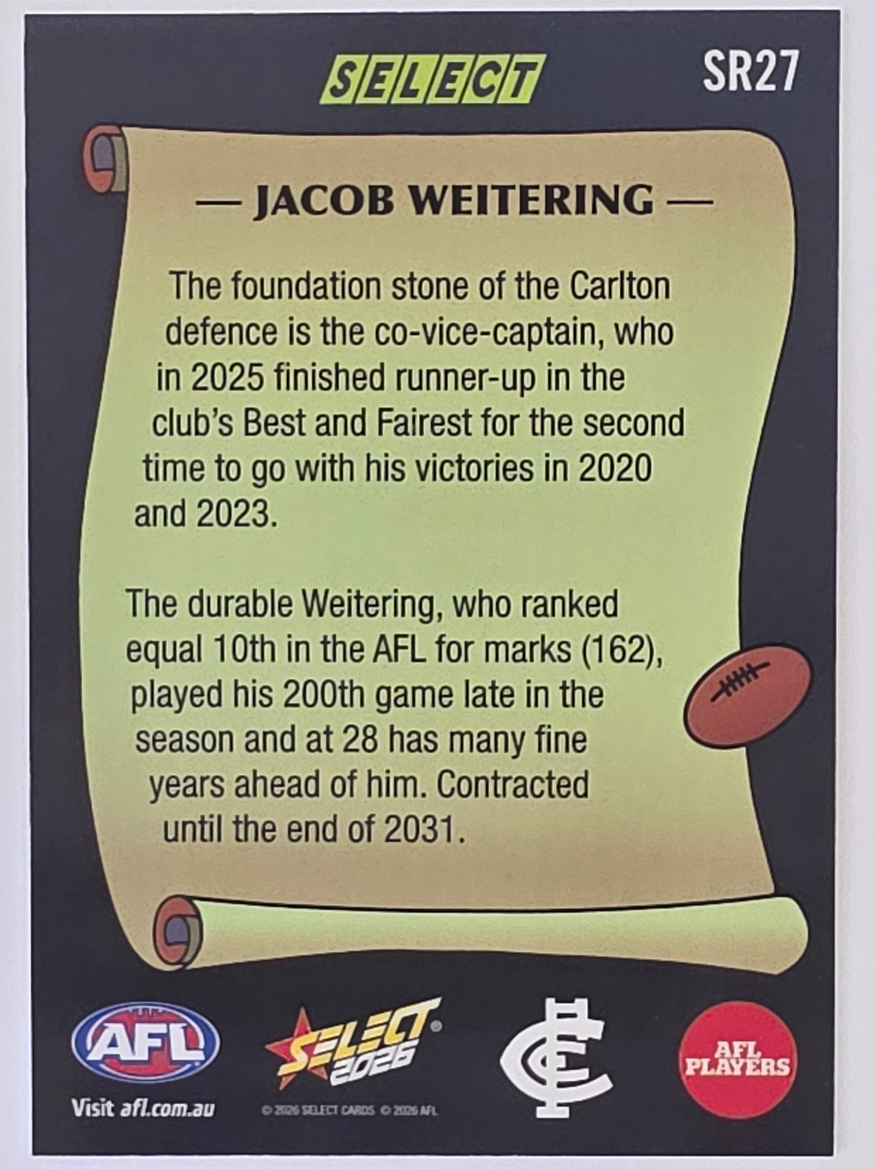 2026 AFL Footy Stars Select Rewind SR27 Jacob Weitering - Carlton Blues