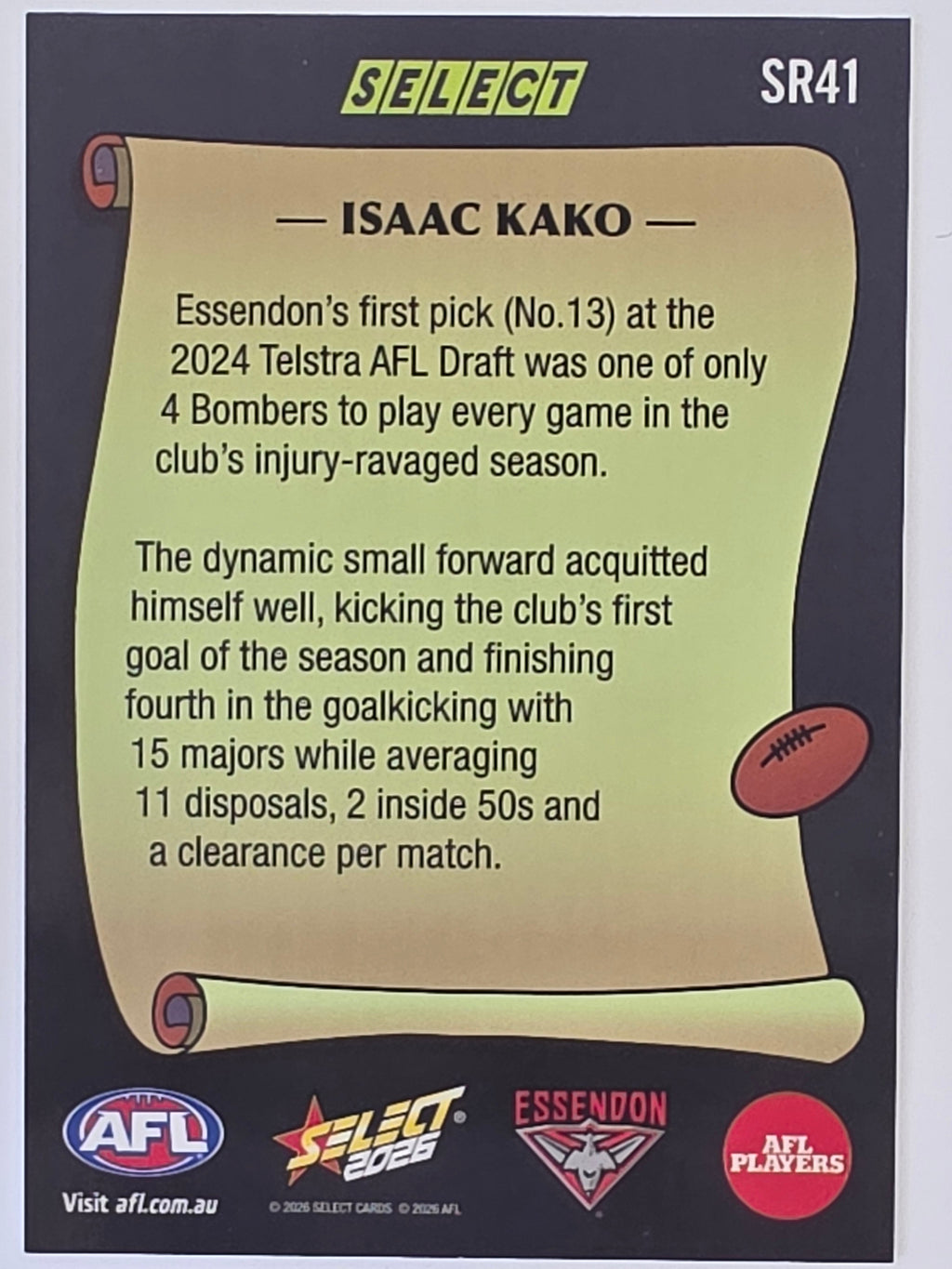 2026 AFL Footy Stars Select Rewind SR41 Isaac Kako - Essendon Bombers