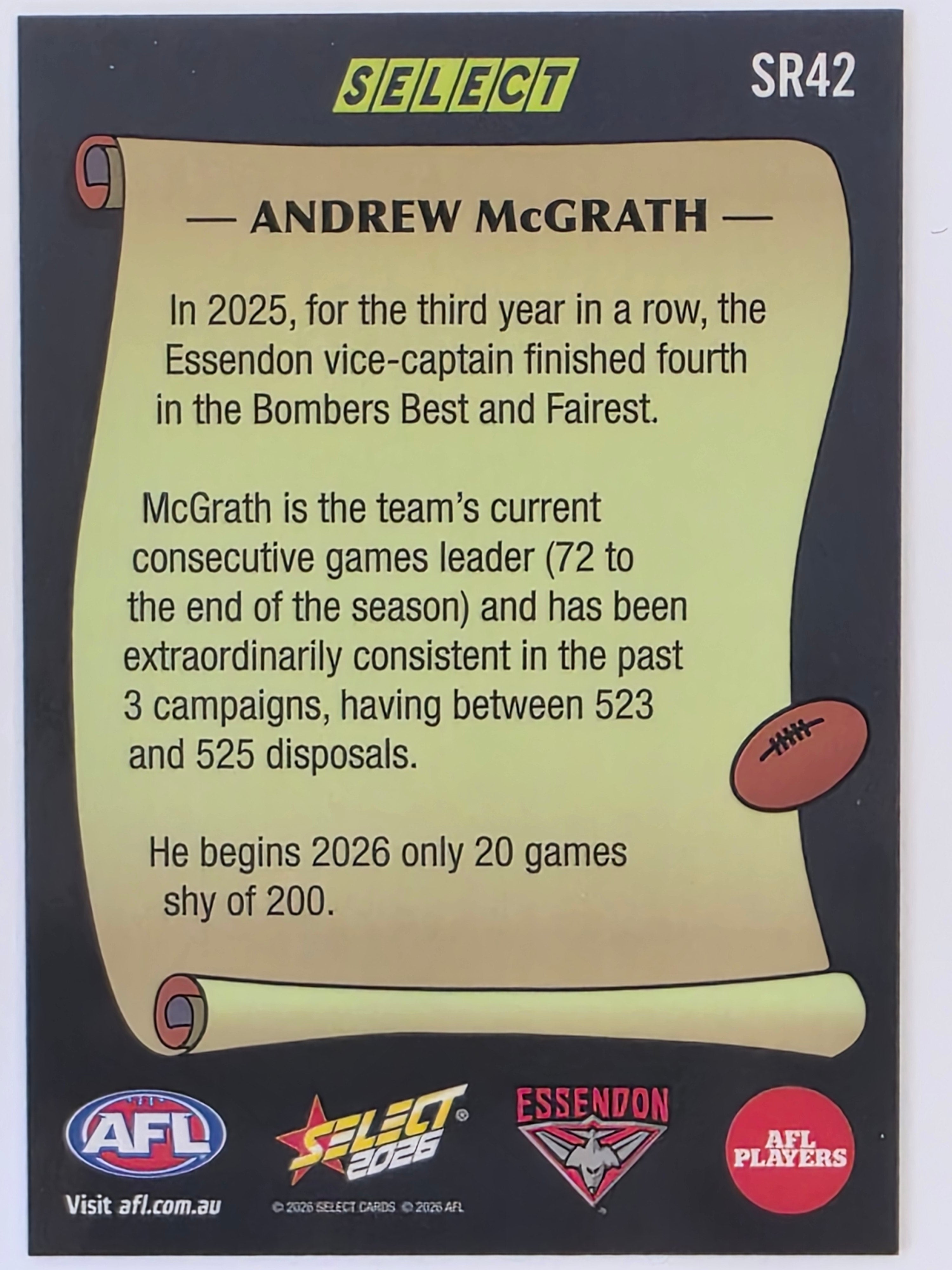 2026 AFL Footy Stars Select Rewind SR42 Andrew McGrath - Essendon Bombers