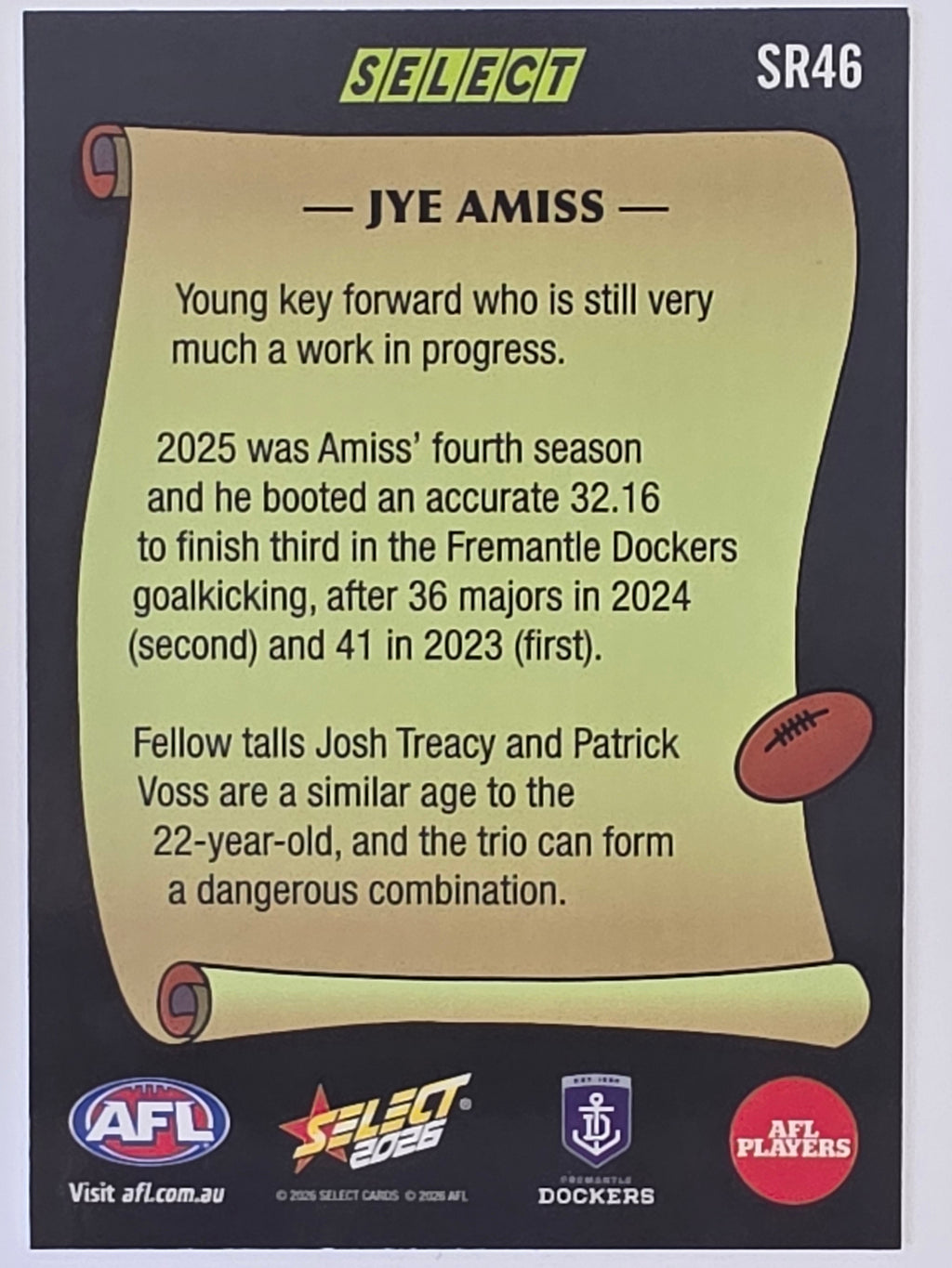 2026 AFL Footy Stars Select Rewind SR46 Jye Amiss - Fremantle Dockers
