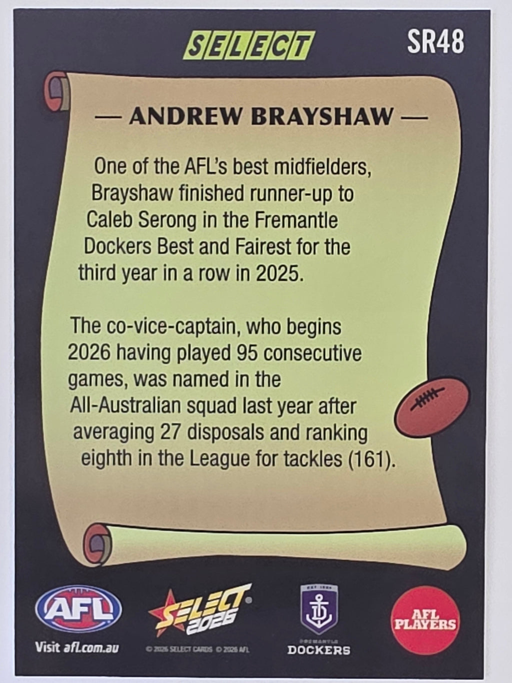 2026 AFL Footy Stars Select Rewind SR48 Andrew Brayshaw - Fremantle Dockers