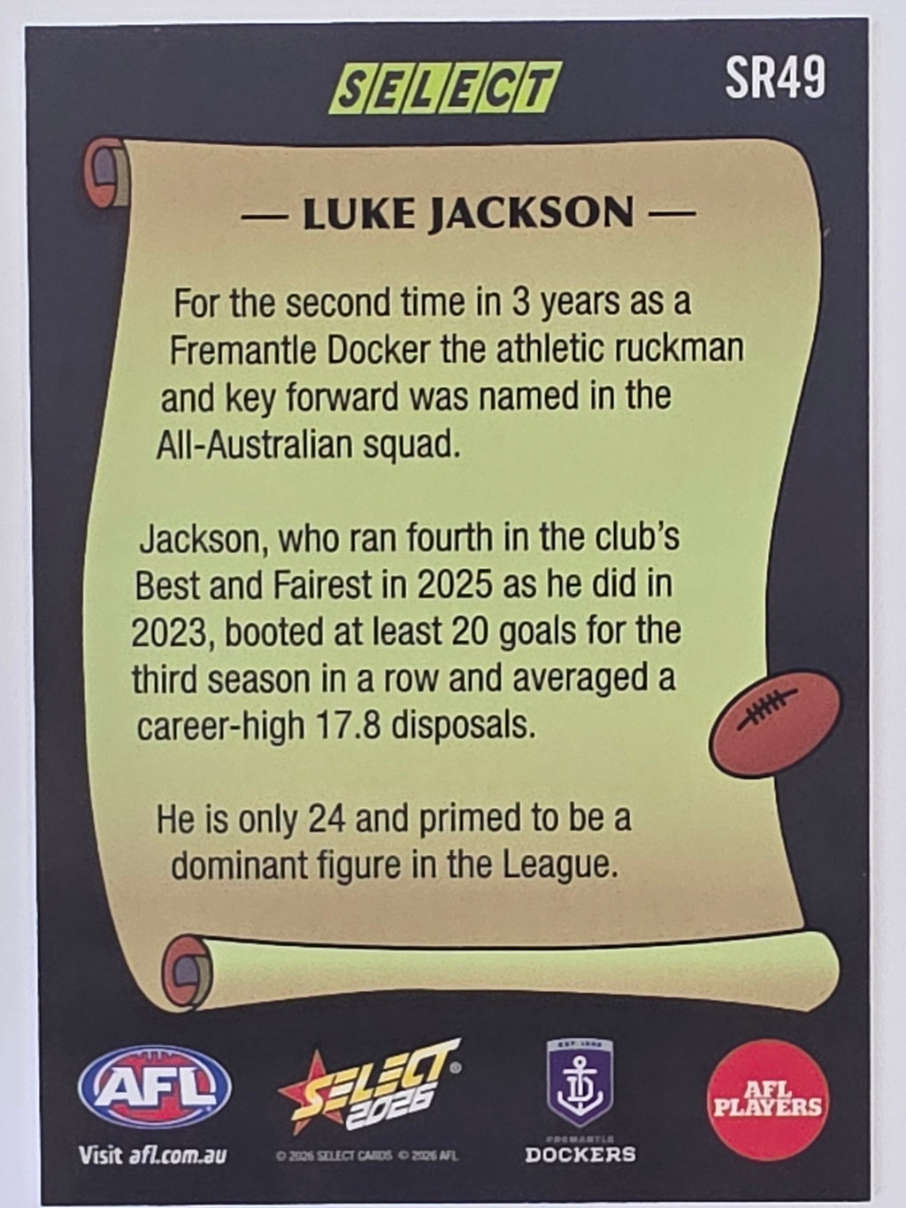 2026 AFL Footy Stars Select Rewind SR49 Luke Jackson - Fremantle Dockers