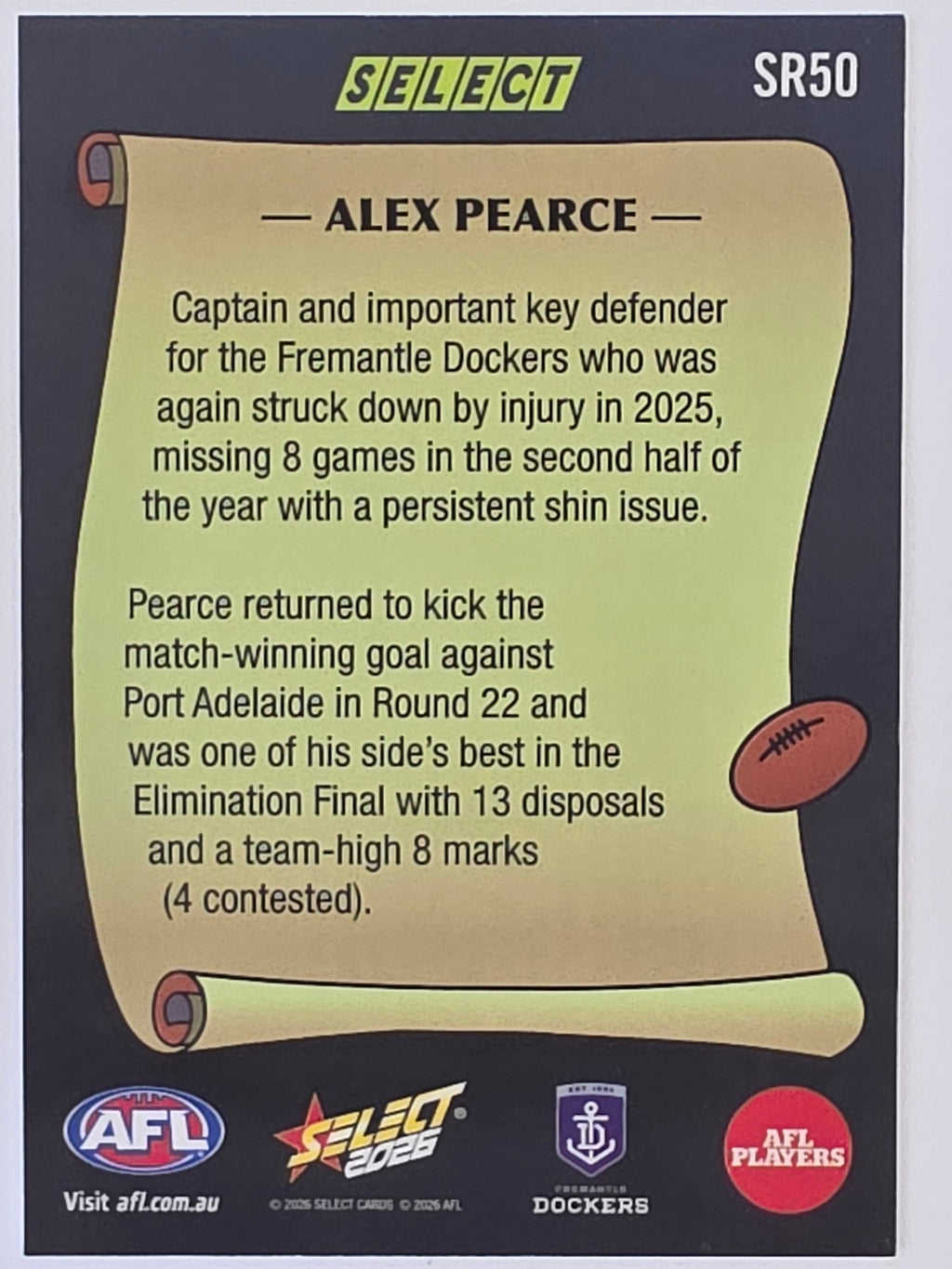 2026 AFL Footy Stars Select Rewind SR50 Alex Pearce - Fremantle Dockers