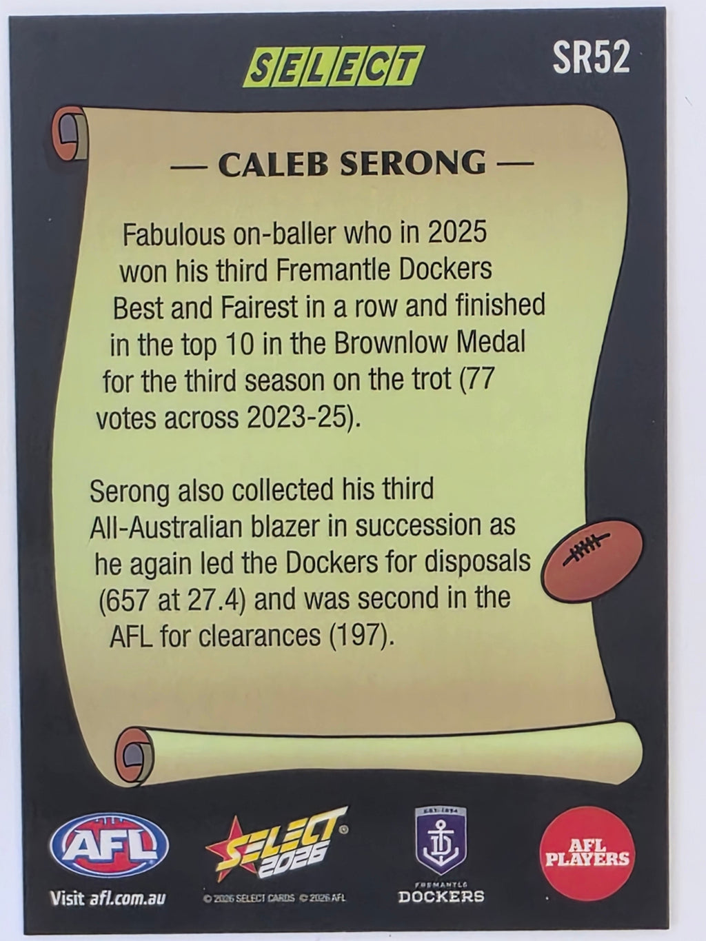2026 AFL Footy Stars Select Rewind SR52 Caleb Serong - Fremantle Dockers
