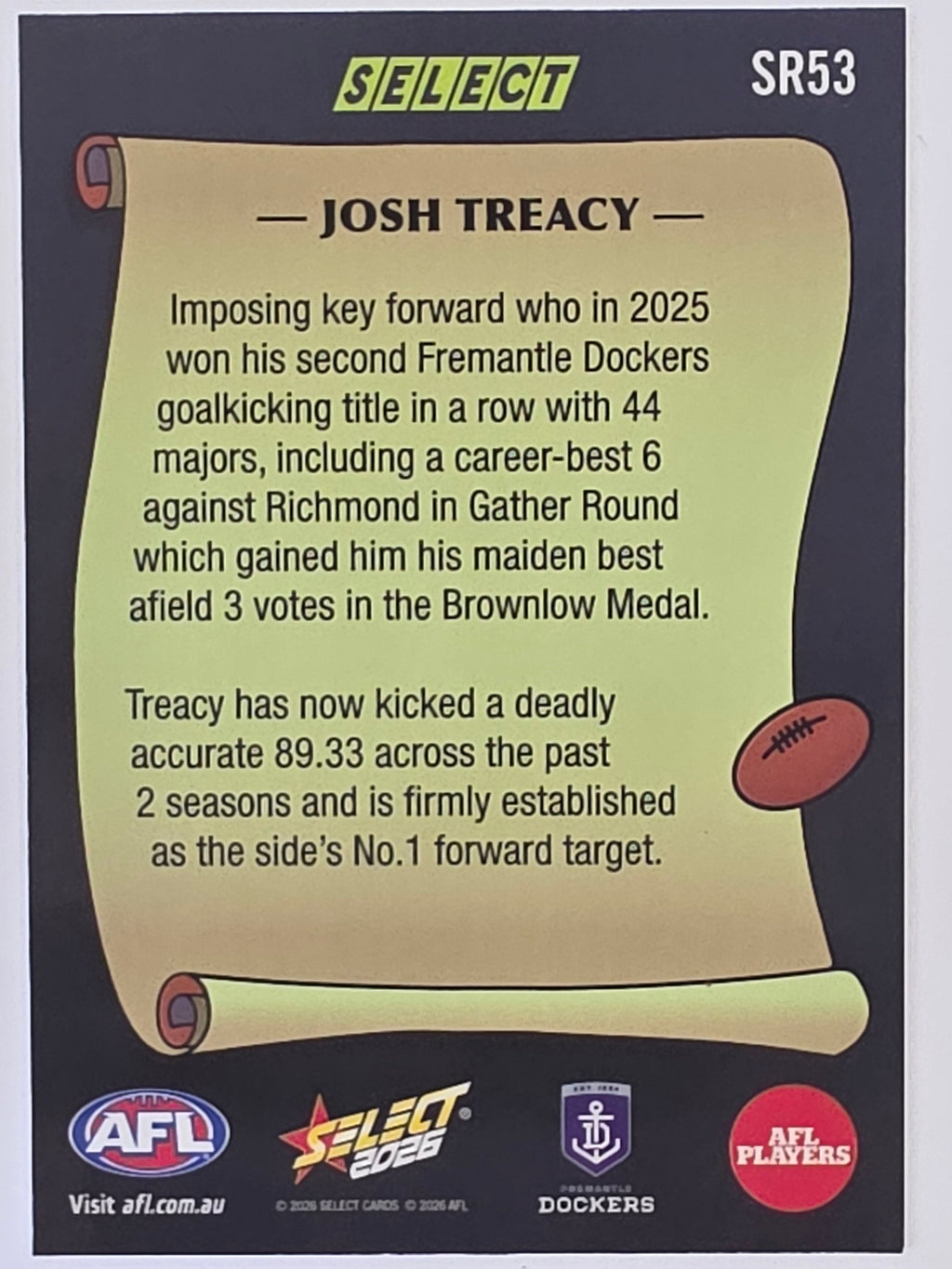 2026 AFL Footy Stars Select Rewind SR53 Josh Treacy - Fremantle Dockers