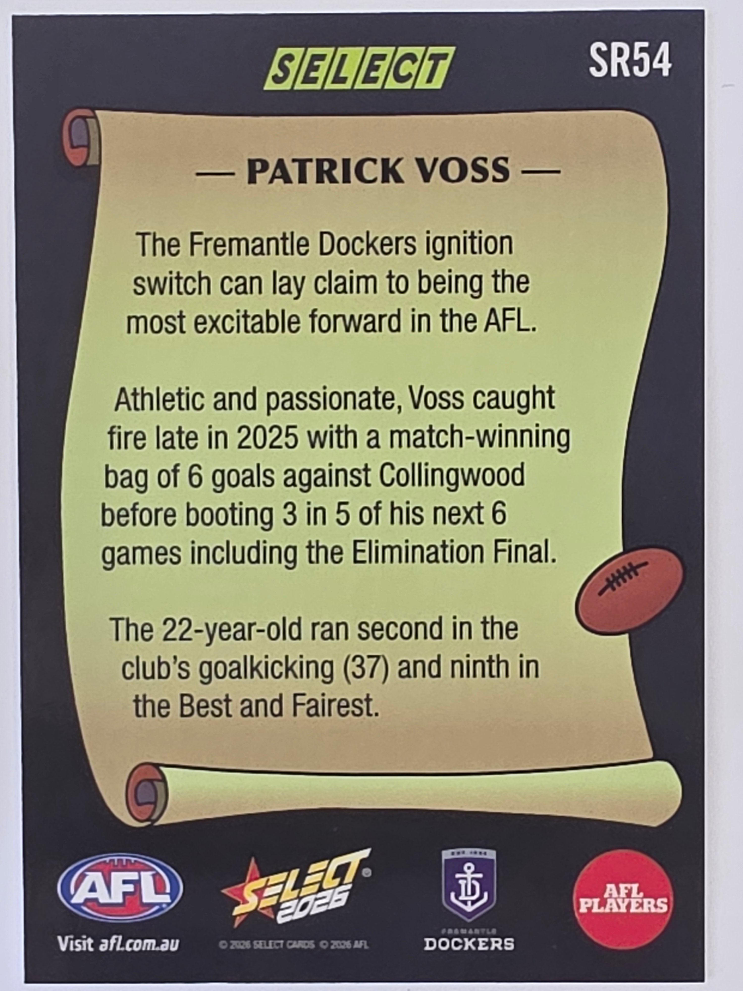 2026 AFL Footy Stars Select Rewind SR54 Patrick Voss - Fremantle Dockers