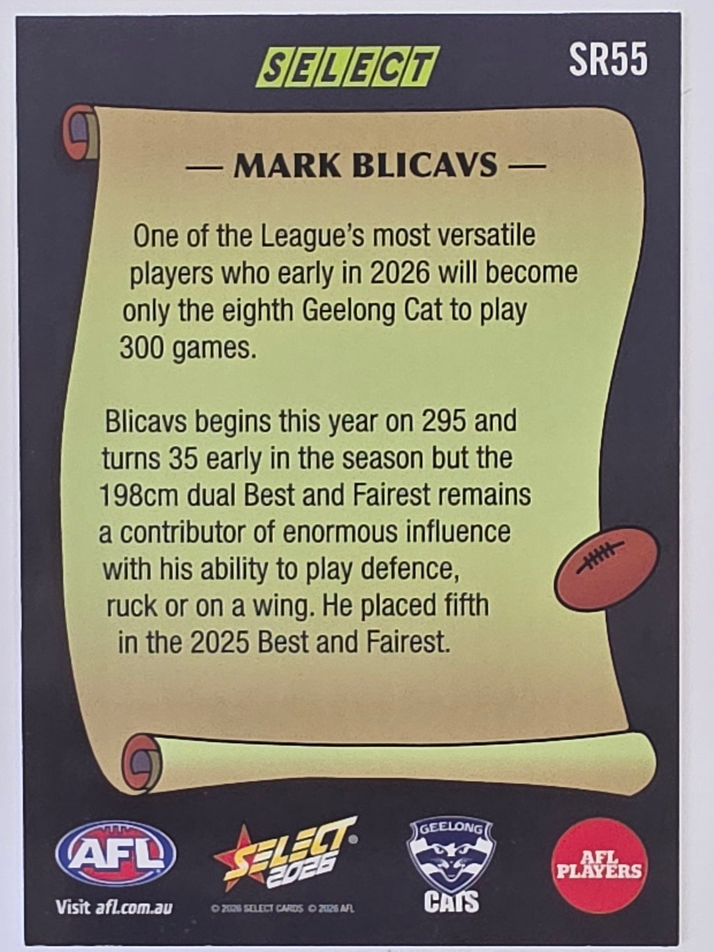 2026 AFL Footy Stars Select Rewind SR55 Mark Blicavs - Geelong Cats