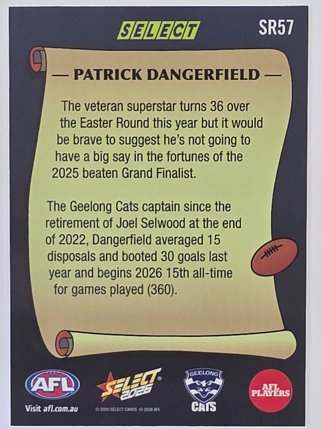 2026 AFL Footy Stars Select Rewind SR57 Patrick Dangerfield - Geelong Cats